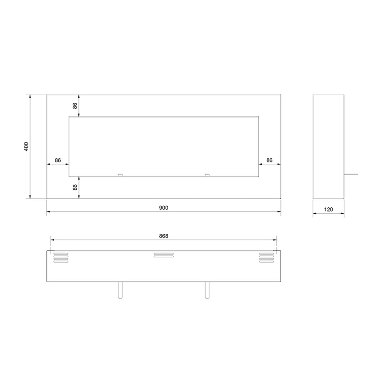 Chimenea de Bioetanol de pared Bio E 900 X 400 Box Negro-3