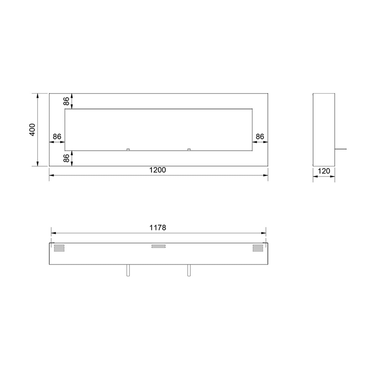 Chimenea de Bioetanol de pared Bio E 1200 X 400 Box Negro-6