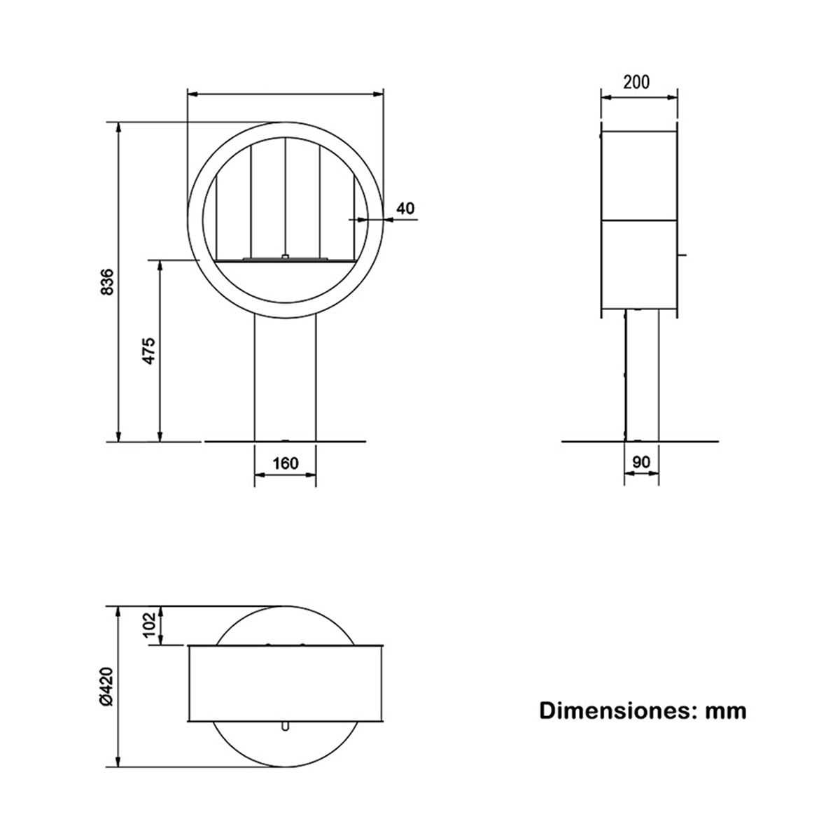 Chimenea de Bioetanol de suelo Bio PR Negro-6