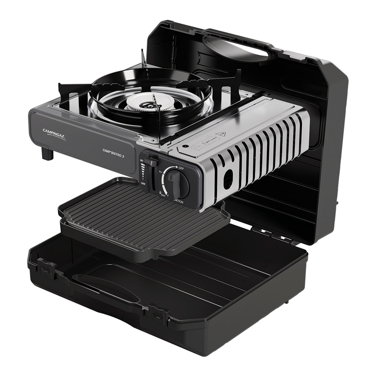 Hornillo camping Bisgtro 3 con Plancha Negro-3