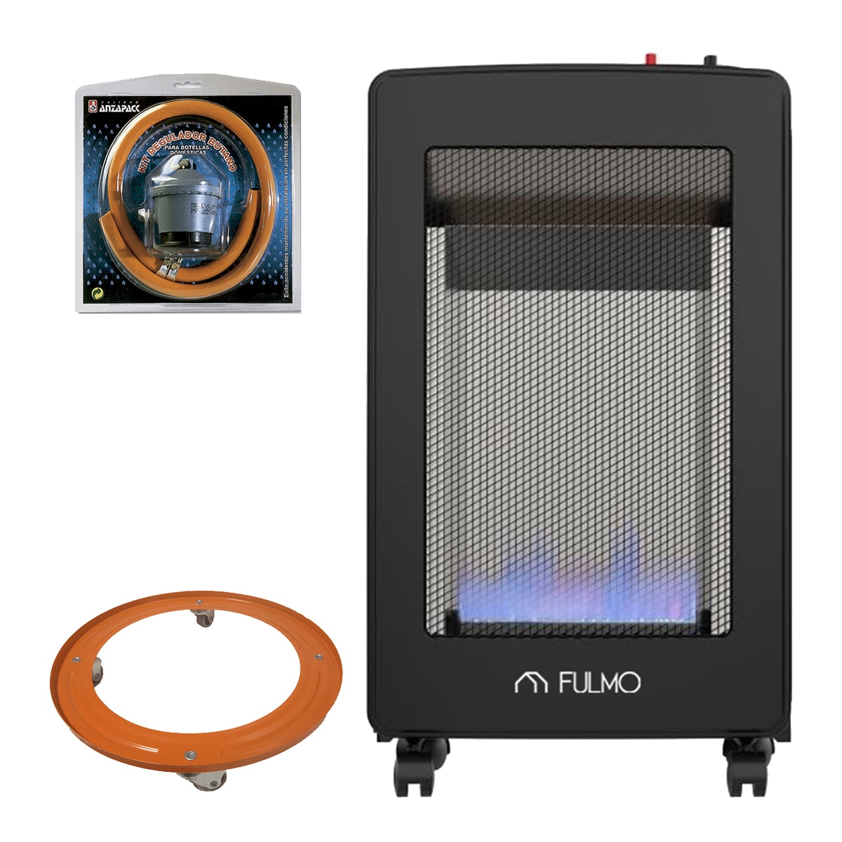 Imagen 0 de Pack Estufa Gas Llama Azul L Fulmo Avanzza+ Soporte Bombona + Kit Regulador