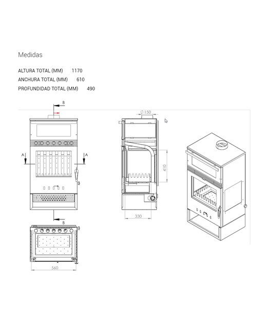 Estufa de Leña TKS15 12 kW con Horno Negro-3