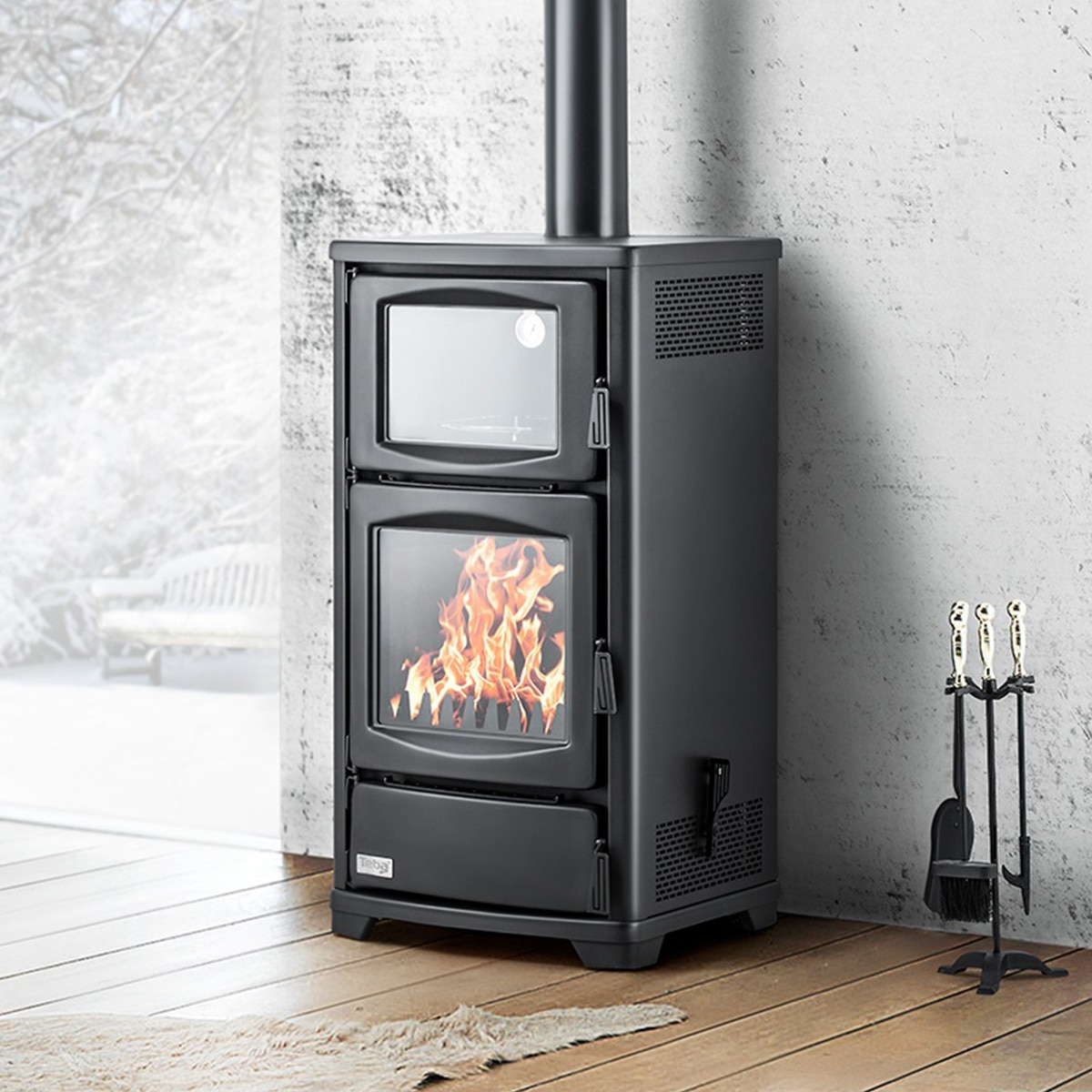 Estufa de Leña TS16 8 kW con Horno Negro-2