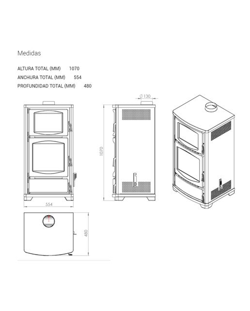 Estufa de Leña TS16 8 kW con Horno Negro-3