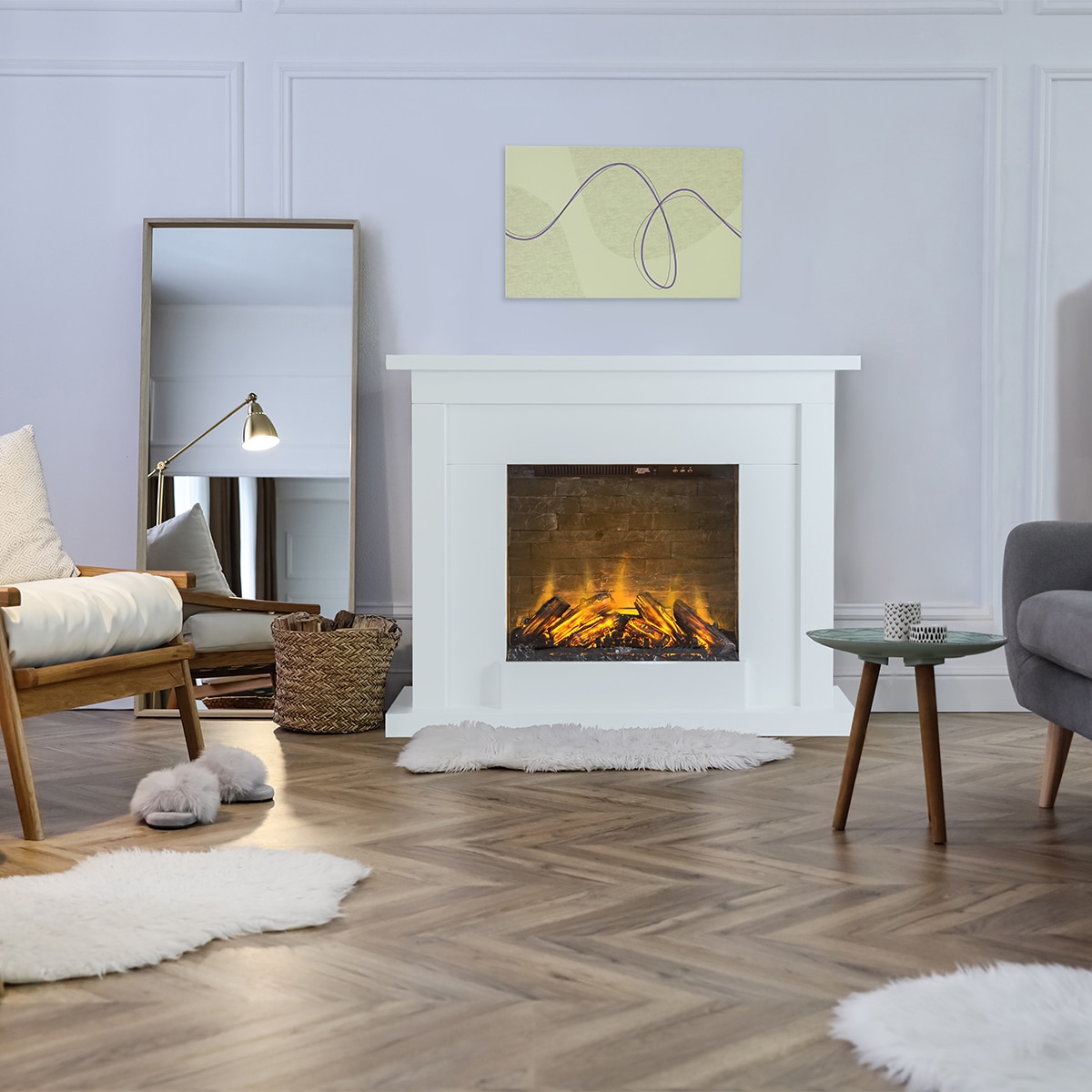 Chimenea eléctrica Atherstone Pizarra Blanco-3