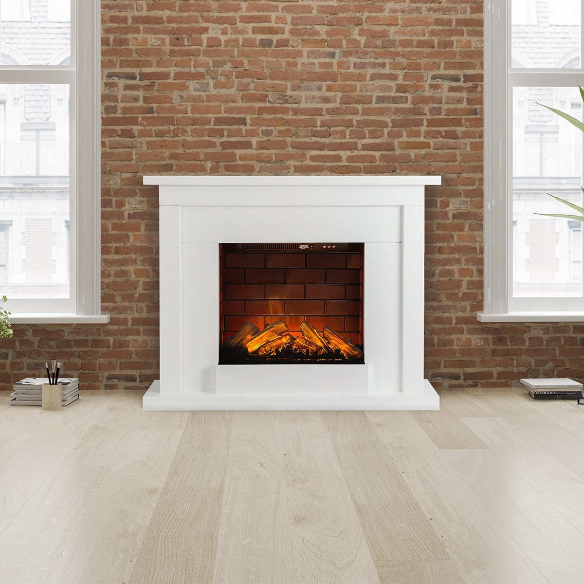 Chimenea eléctrica Atherstone Ladrillo Blanco-3