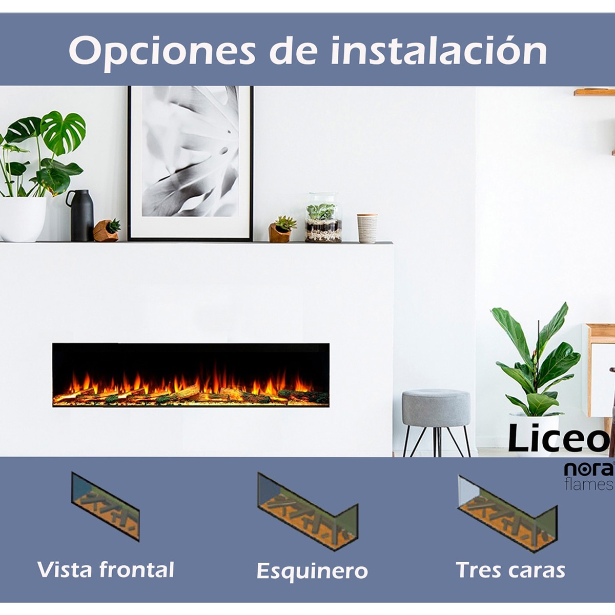 Chimenea eléctrica Liceo 125 con troncos iluminados Negro-4