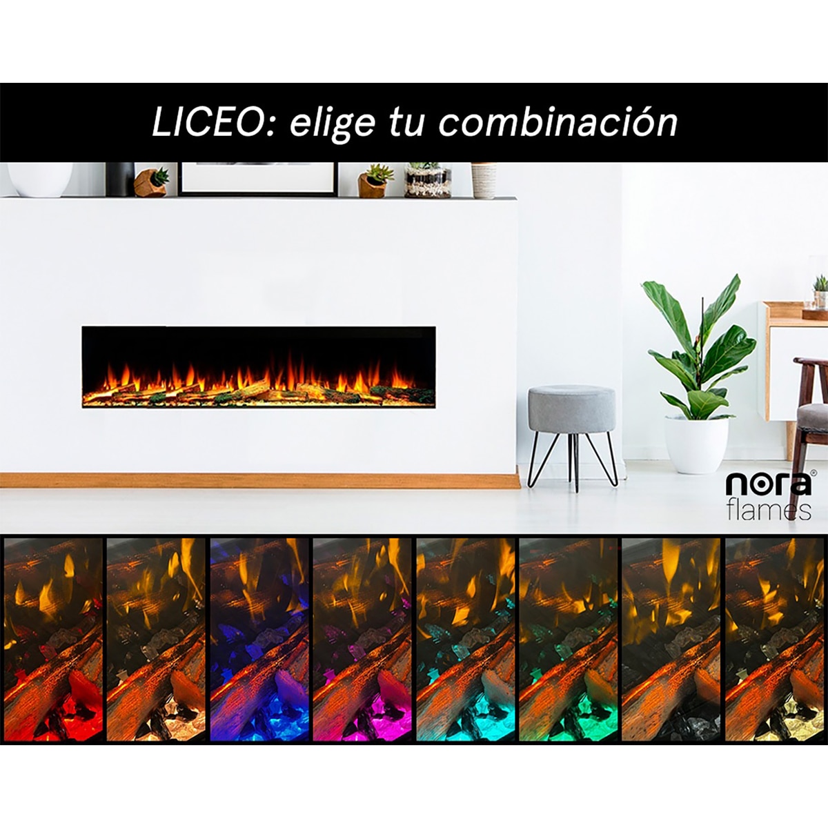 Chimenea eléctrica Liceo 125 con troncos iluminados Negro-7