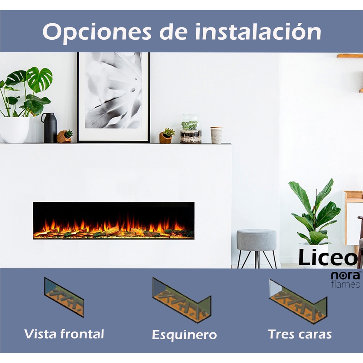 Chimenea eléctrica Liceo 150 con troncos iluminados Negro-4