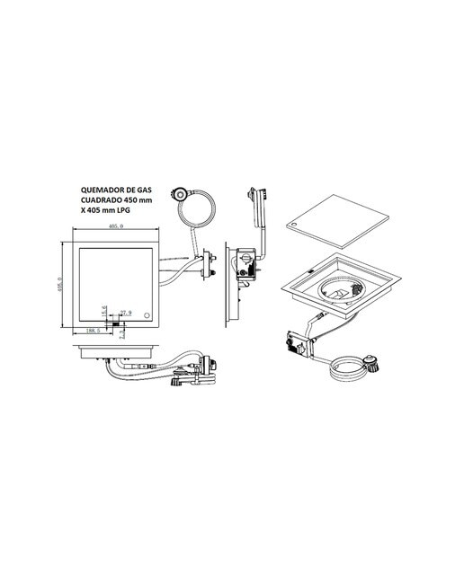 Quemador Exterior Gas Cuadrado Nora 405 x 405 LPG Plata-6