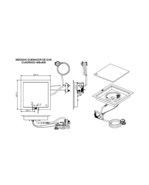 Quemador Exterior Gas Cuadrado Nora 405 x 405 Gas Natural Plata-5