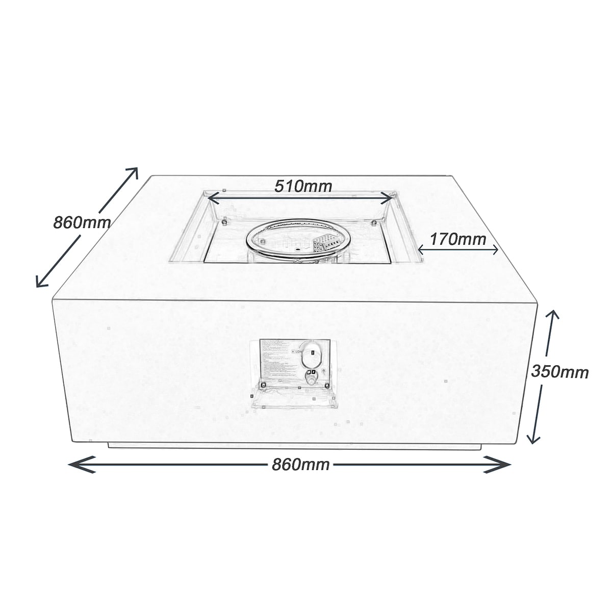 Mesa de exterior con brasero LPG Loa gris de 16 kw Gris-9