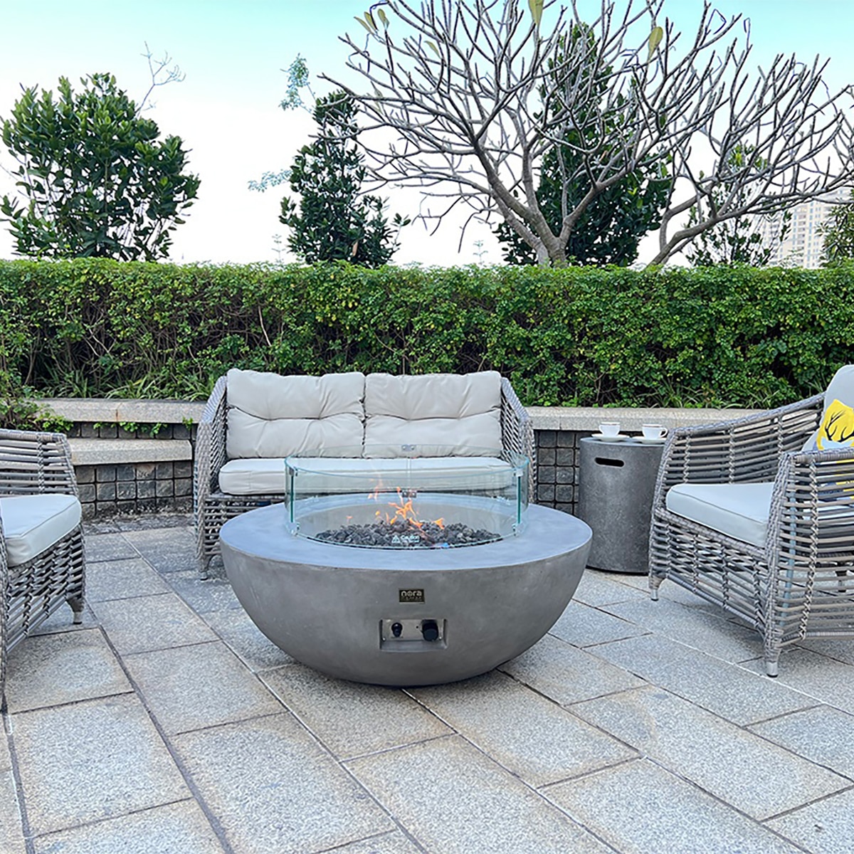 Mesa de Exterior con Brasero de Gas Colima gris con cristales 16 Kw Gris-2