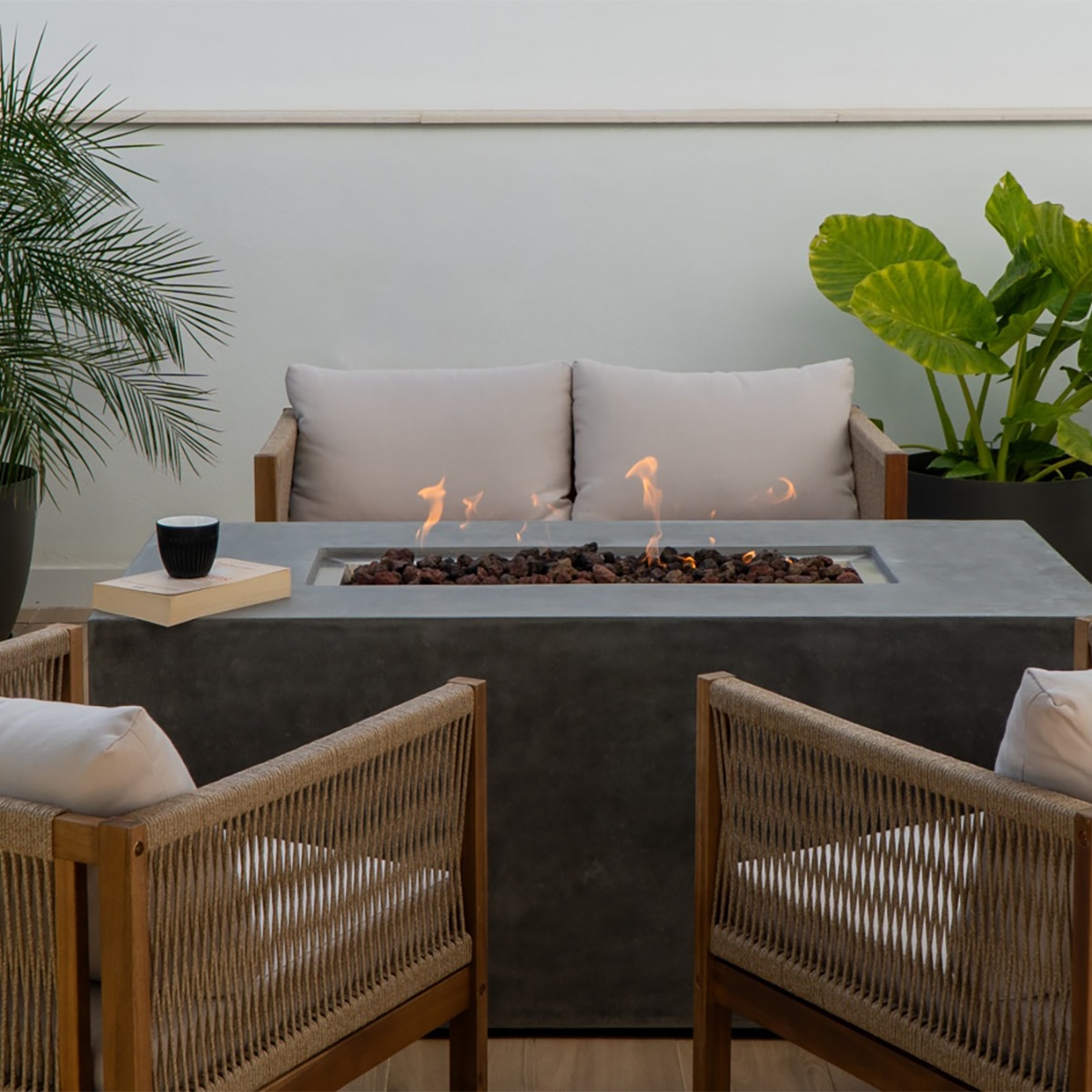 Mesa de Exterior con Brasero de Gas Misti gris con cristales 16 Kw Gris-4
