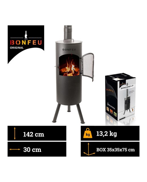 Chimenea de Leña Exterior Bongiano L Black Negro-9