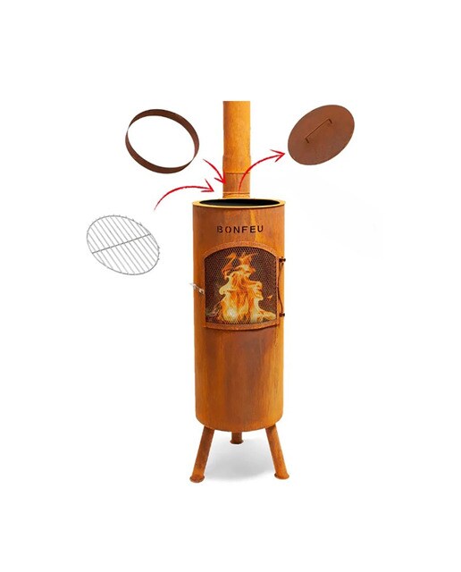 Chimenea de Leña Exterior Bongiano L Corten Óxido-6