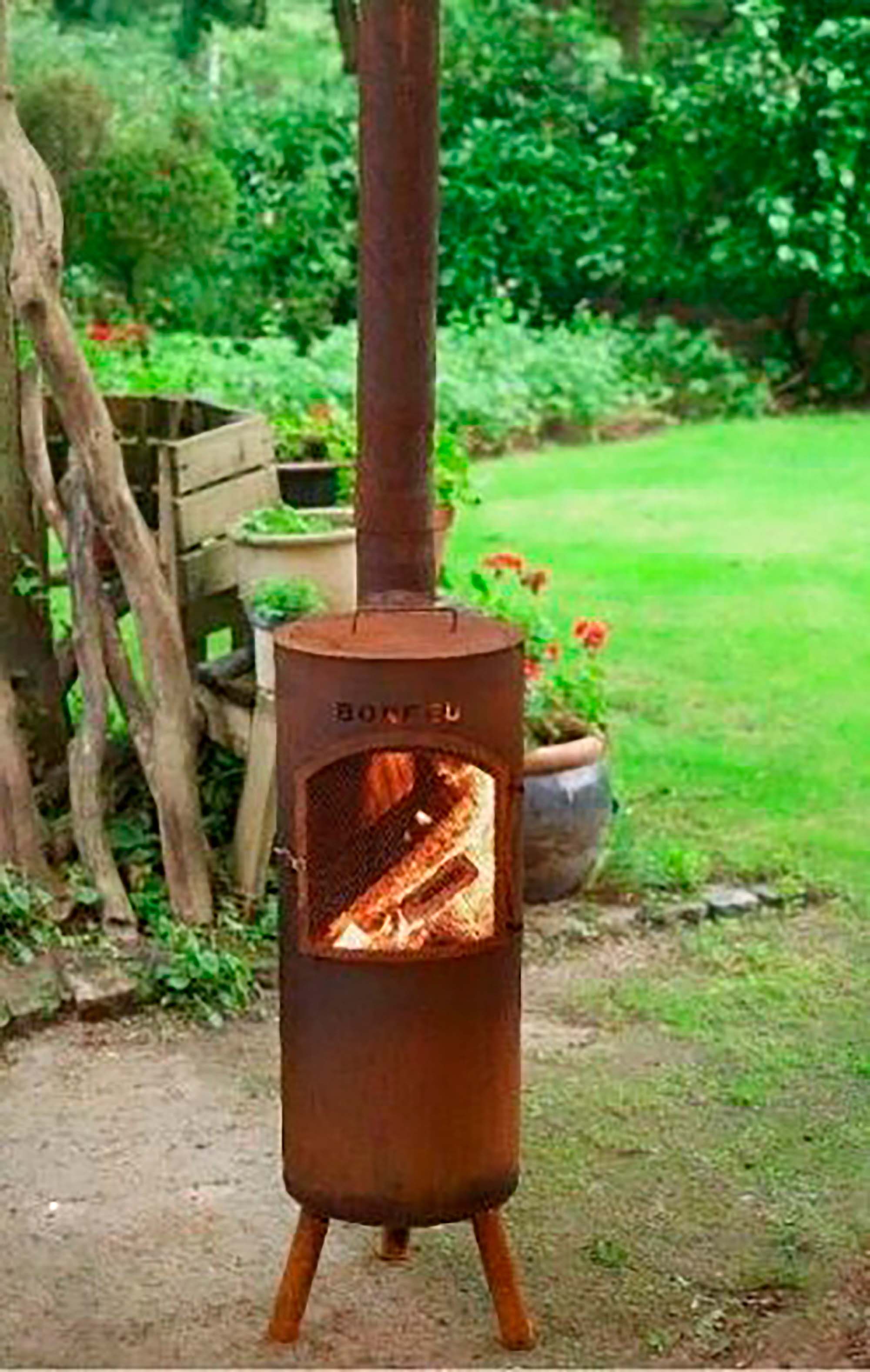 Chimenea de Leña Exterior Bongiano L Corten Óxido-8