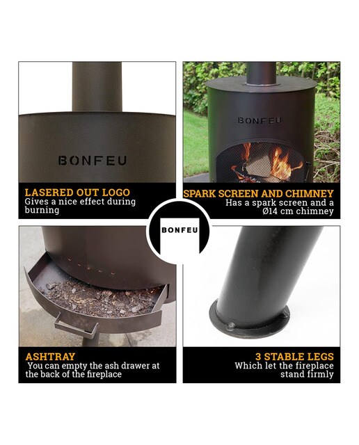Lareira Exterior a Lenha Bonton 50 Black Preto-4