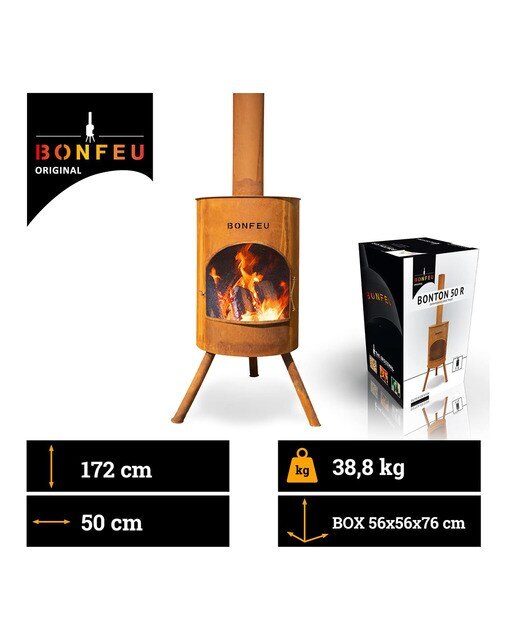Chimenea de Leña Exterior Bonton 50 Corten Óxido-7