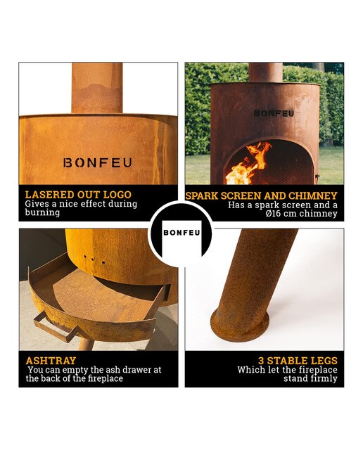 Chimenea de Leña Exterior Bonton 60 Corten Óxido-5