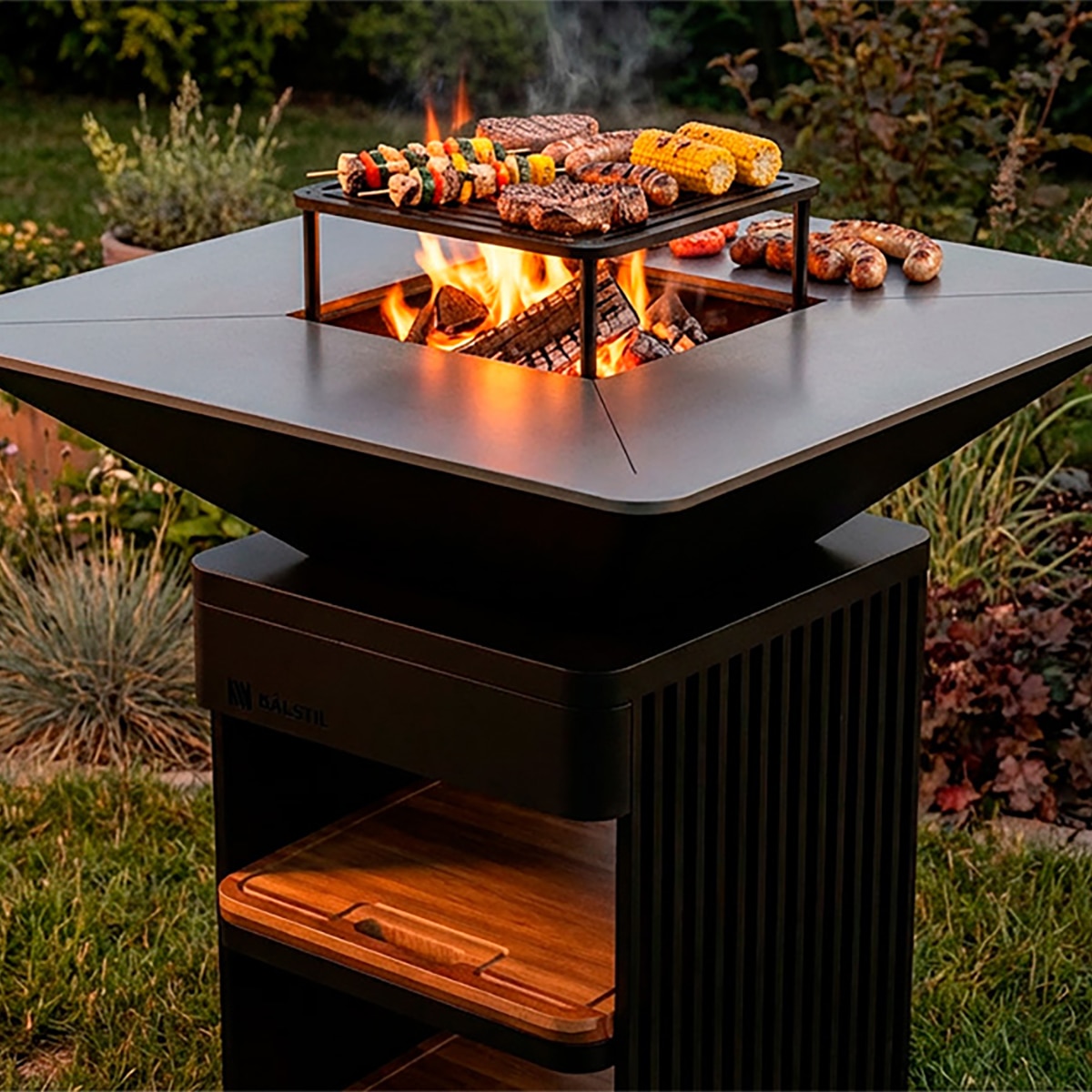 Barbacoa de exterior Grill Chef con hogar de leña Negro-11