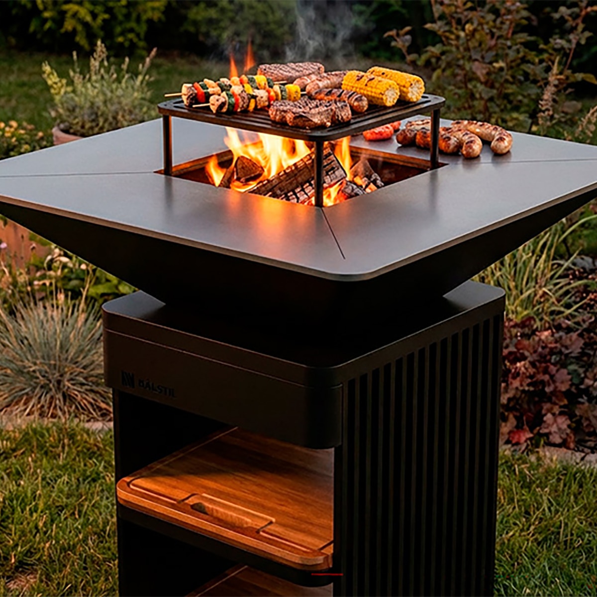 Barbacoa de exterior Grill Chef con hogar de leña Negro-13