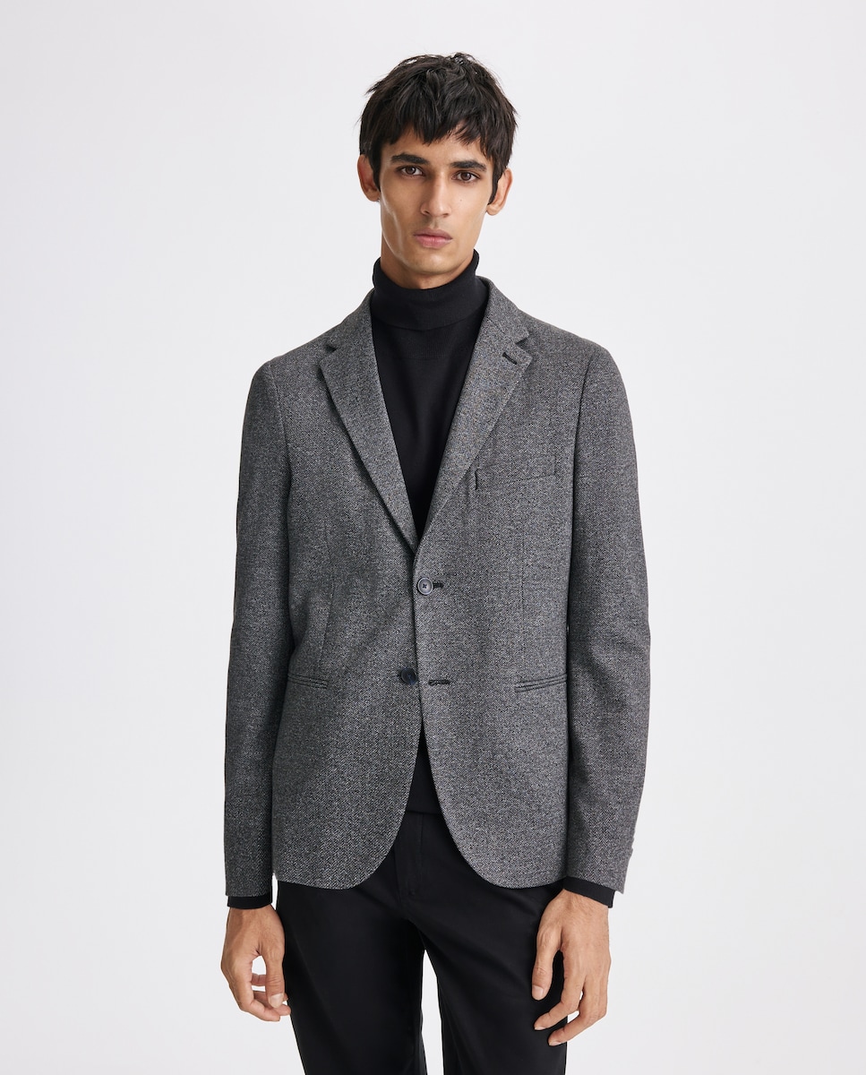 Blazer de Malha com Padrão Espinha de Peixe e Peitilho 830 Antracite-2