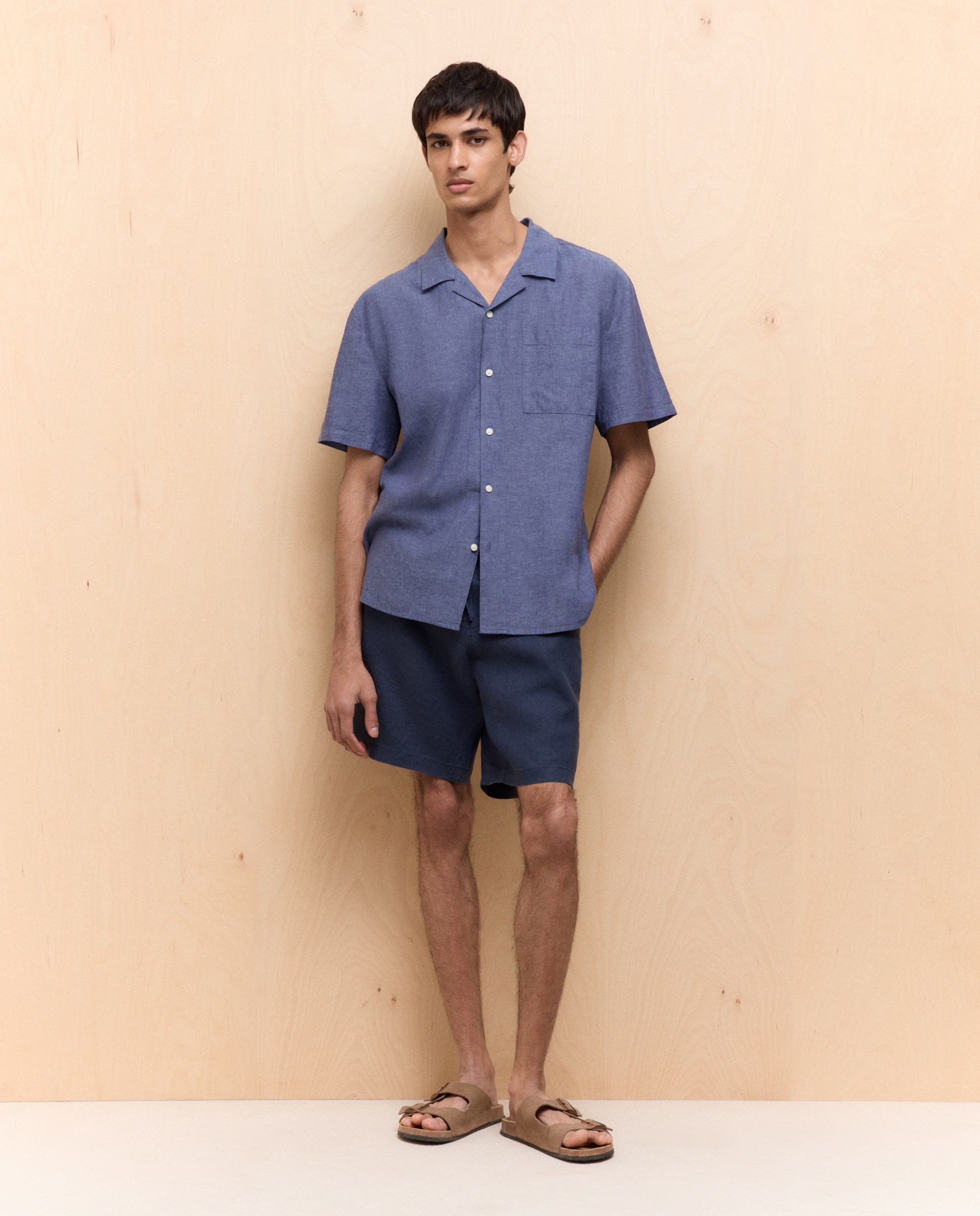 Bermudas 100% Linho com Cordão 400 Azul-1