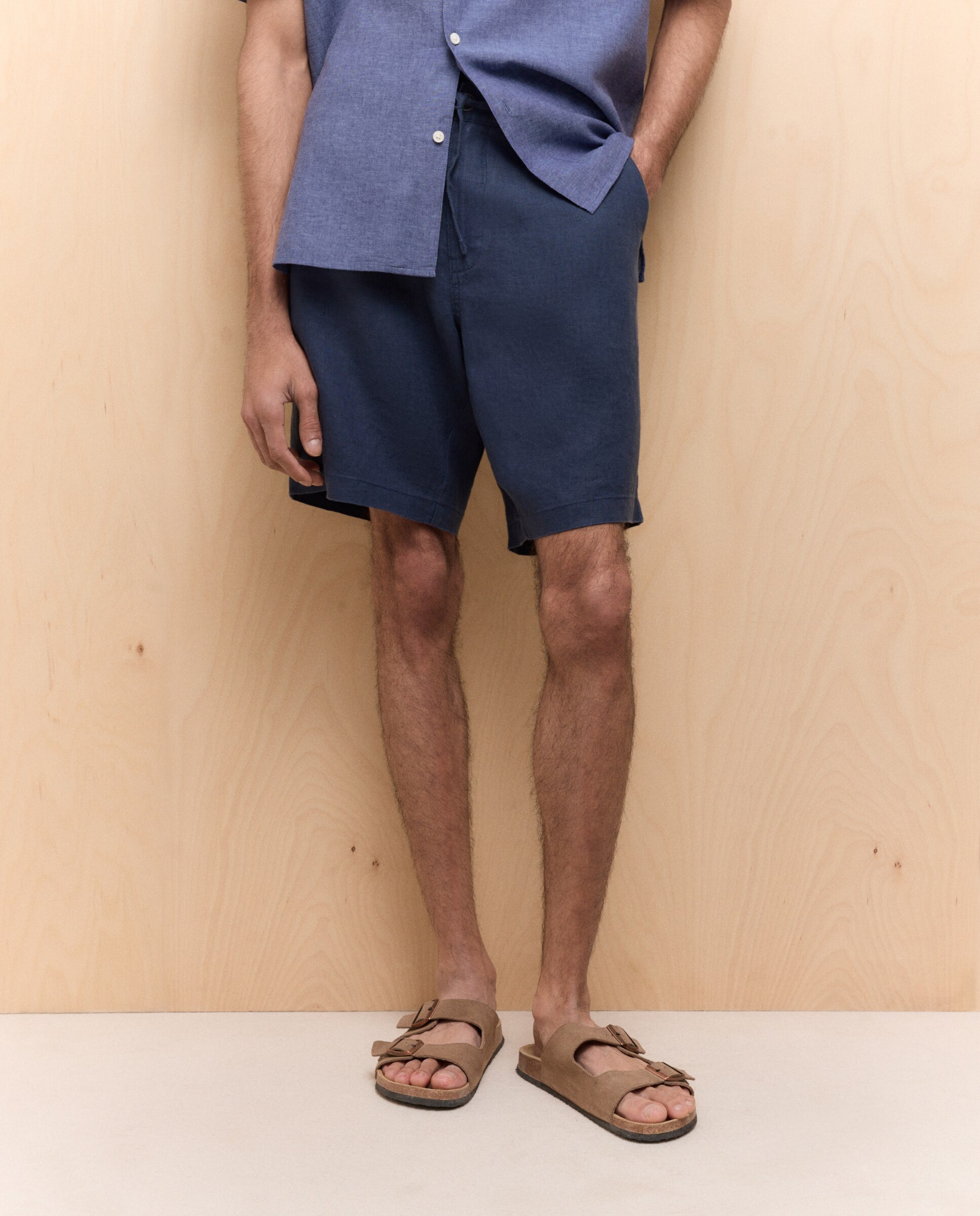 Bermudas 100% Linho com Cordão 400 Azul-2