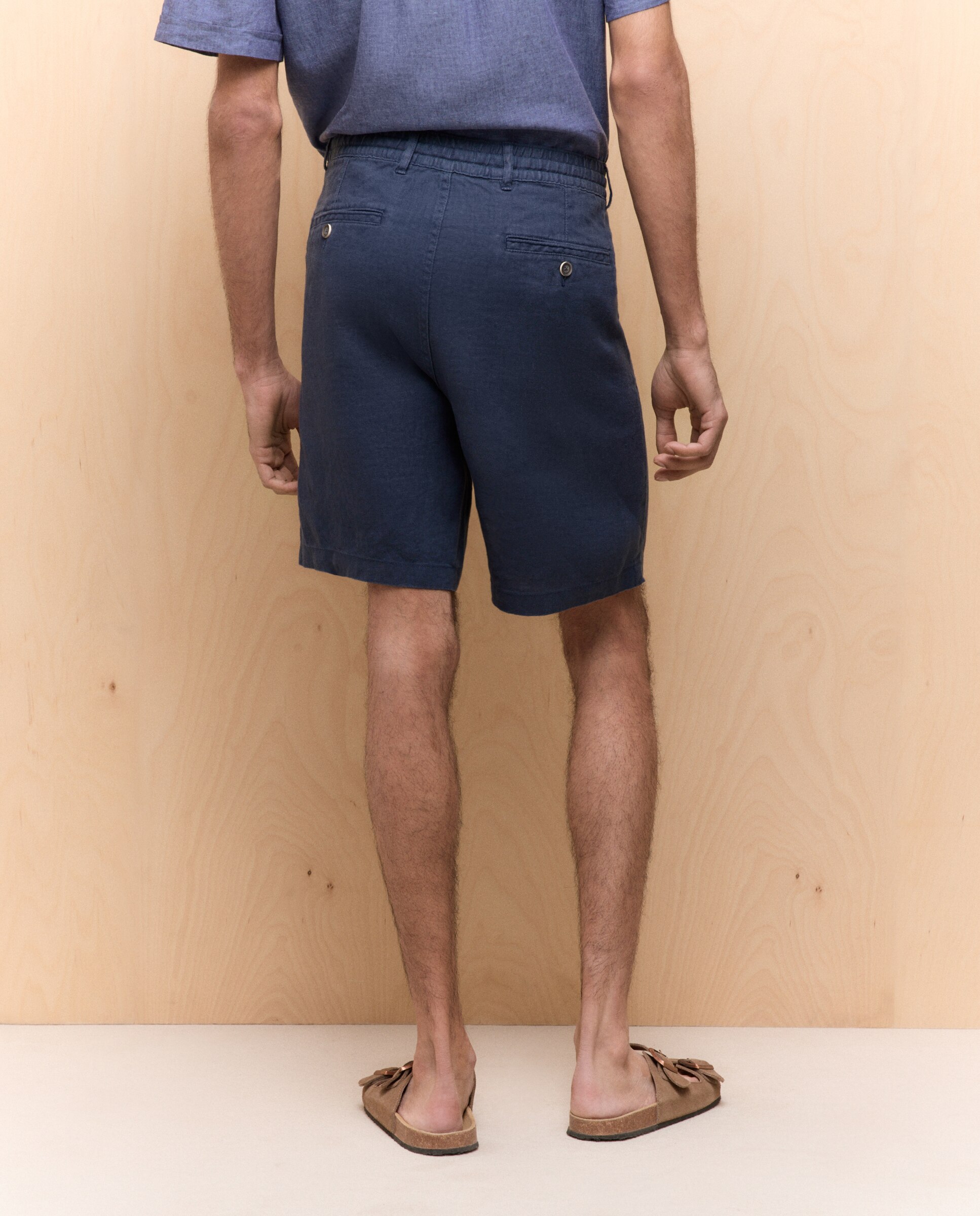 Bermudas 100% Linho com Cordão 400 Azul-3