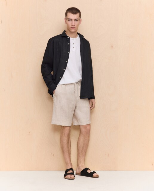 Bermuda 100% lino de hombre con cordón