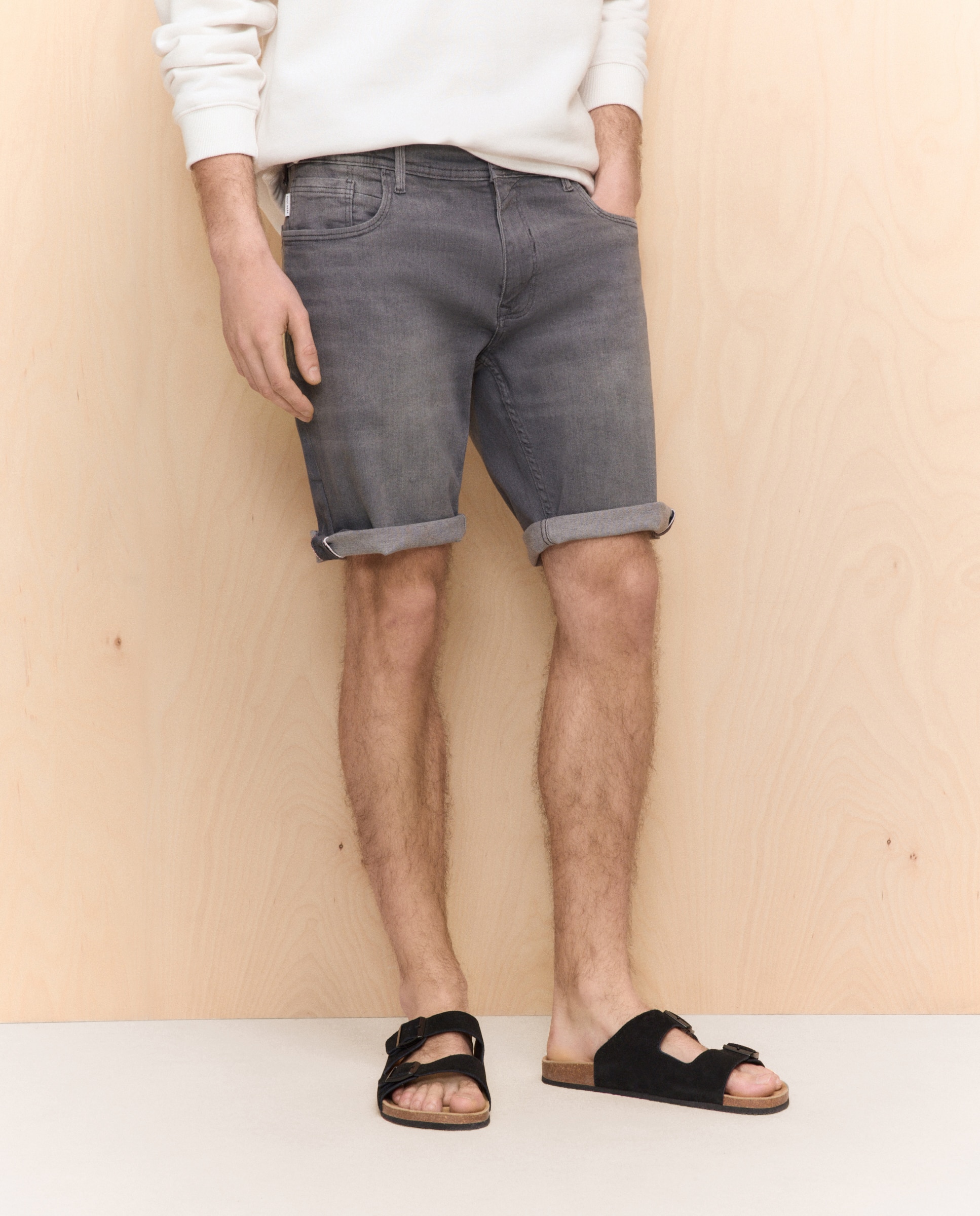 Bermudas de 5 Bolsos de Ganga Stretch Cinzento-claro-2