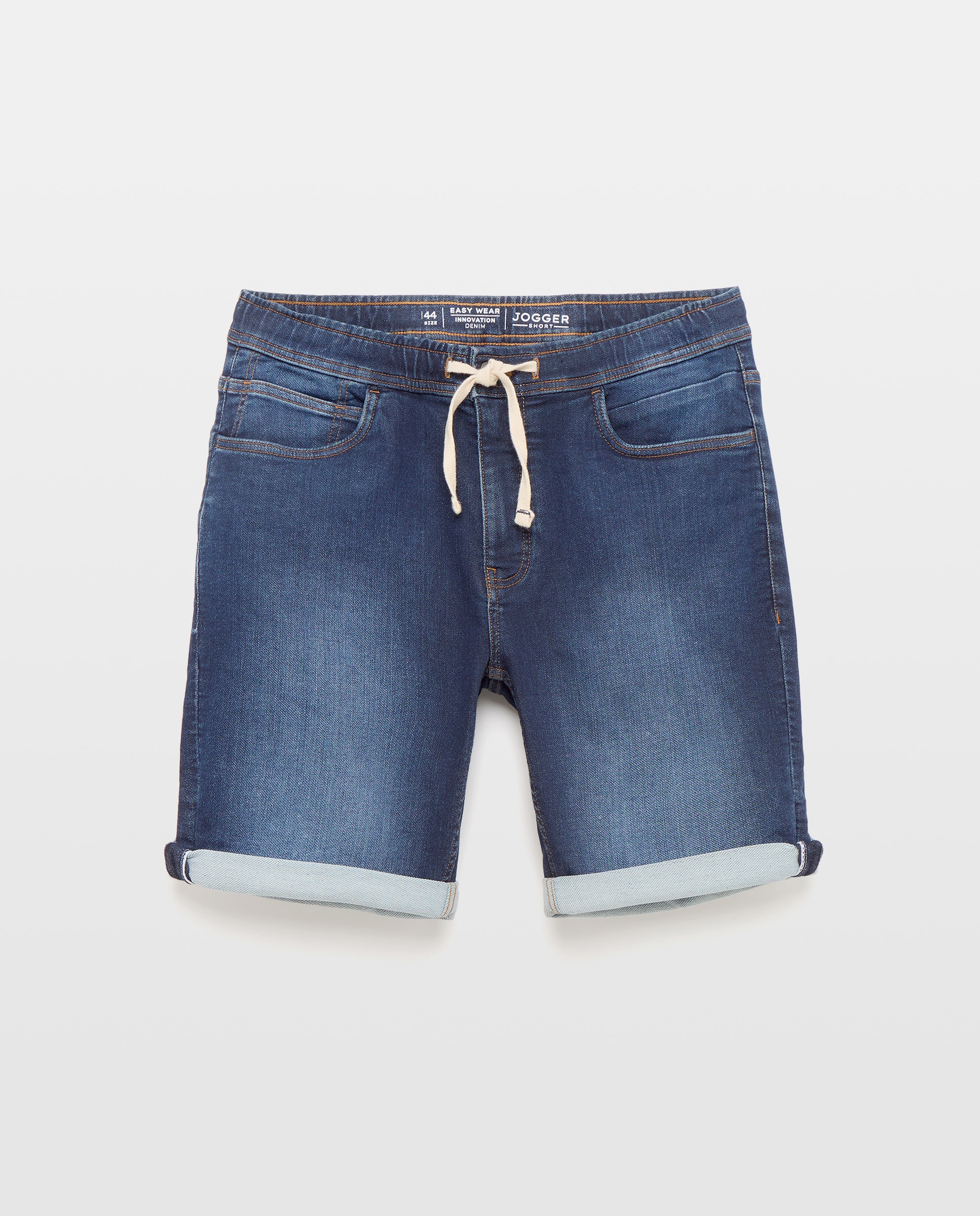 Bermudas de 5 Bolsos Knit Denim com Cordão Índigo-4