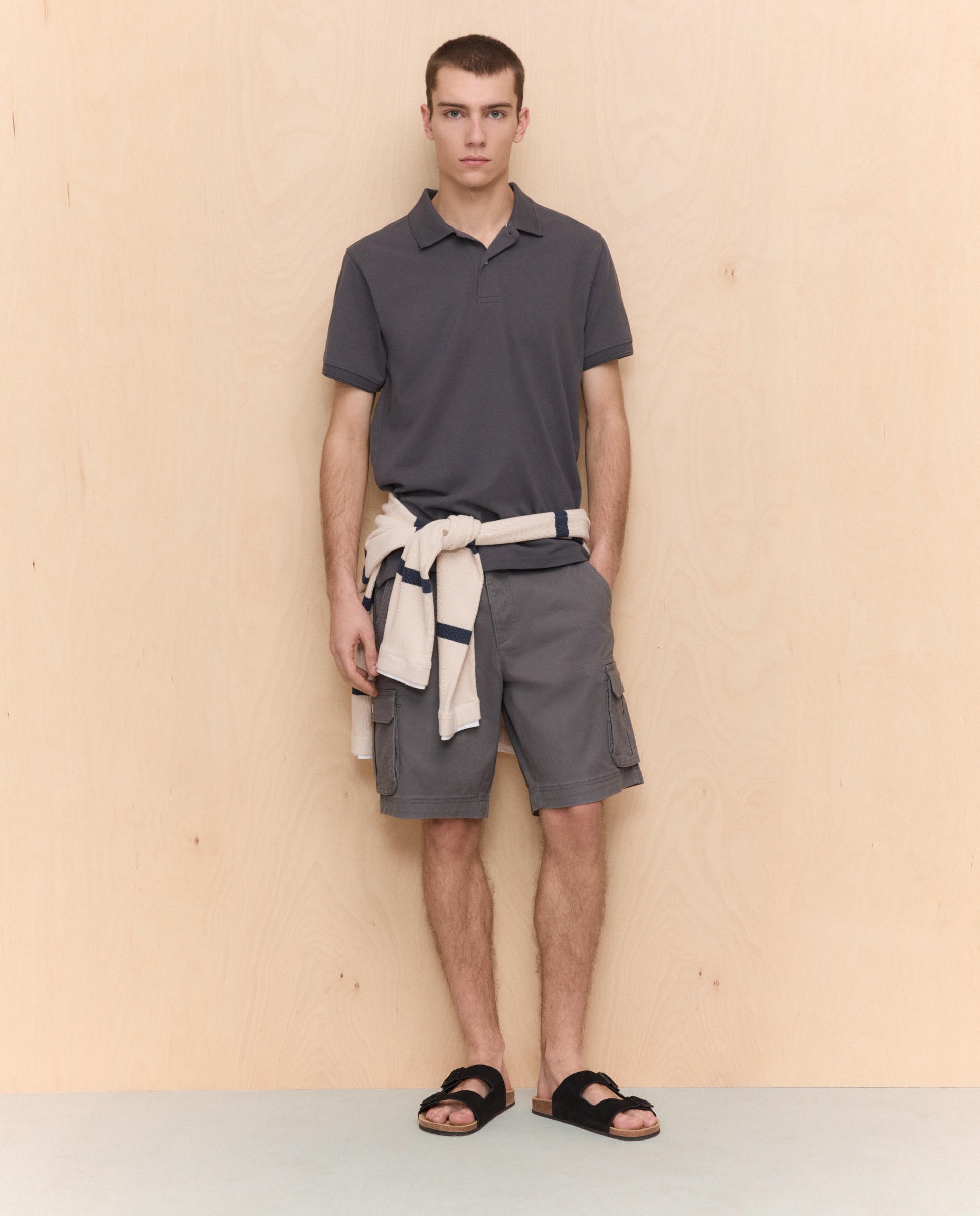 Bermudas Multibolsos em Algodão Stretch 820 Cinzento Médio-1
