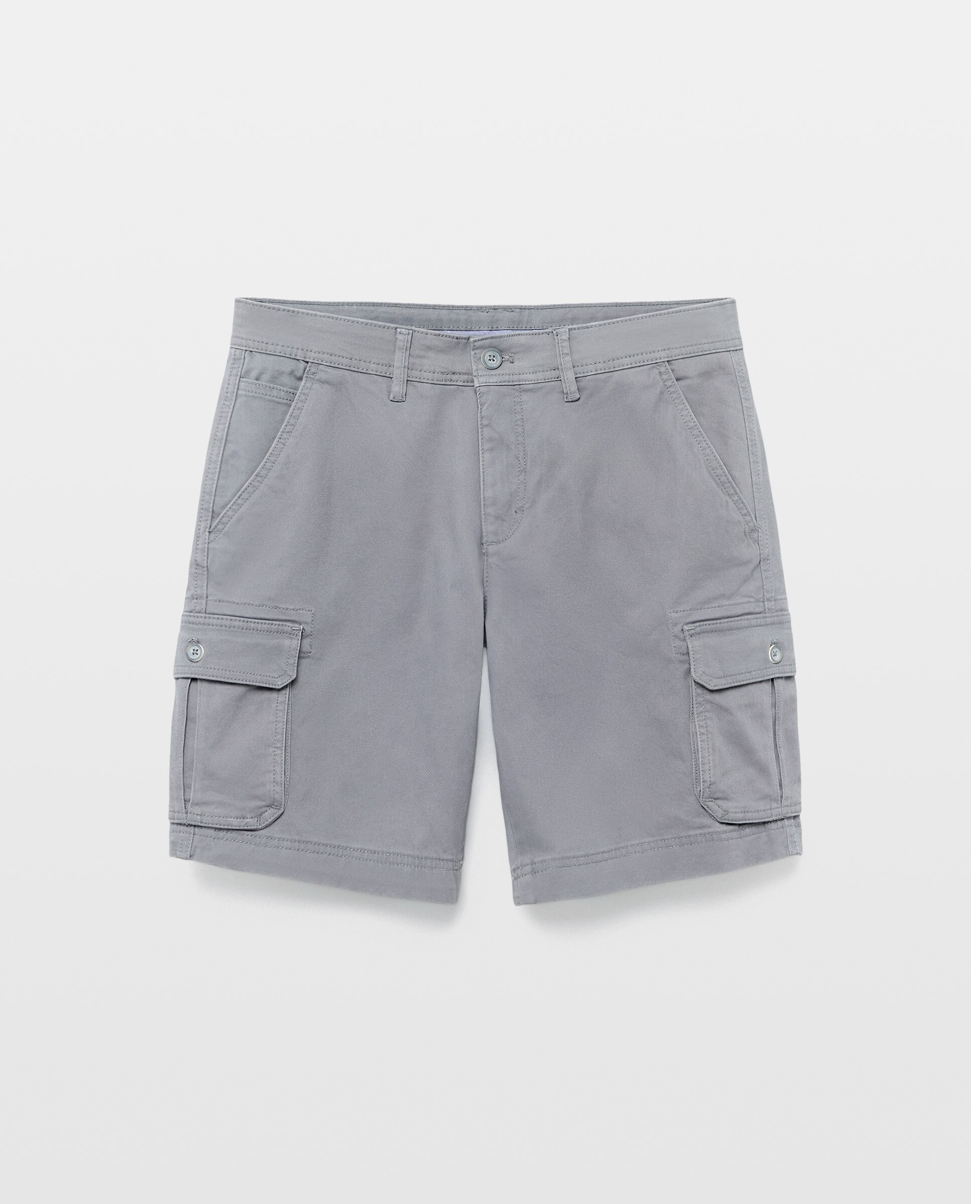Bermudas Multibolsos em Algodão Stretch 820 Cinzento Médio-4