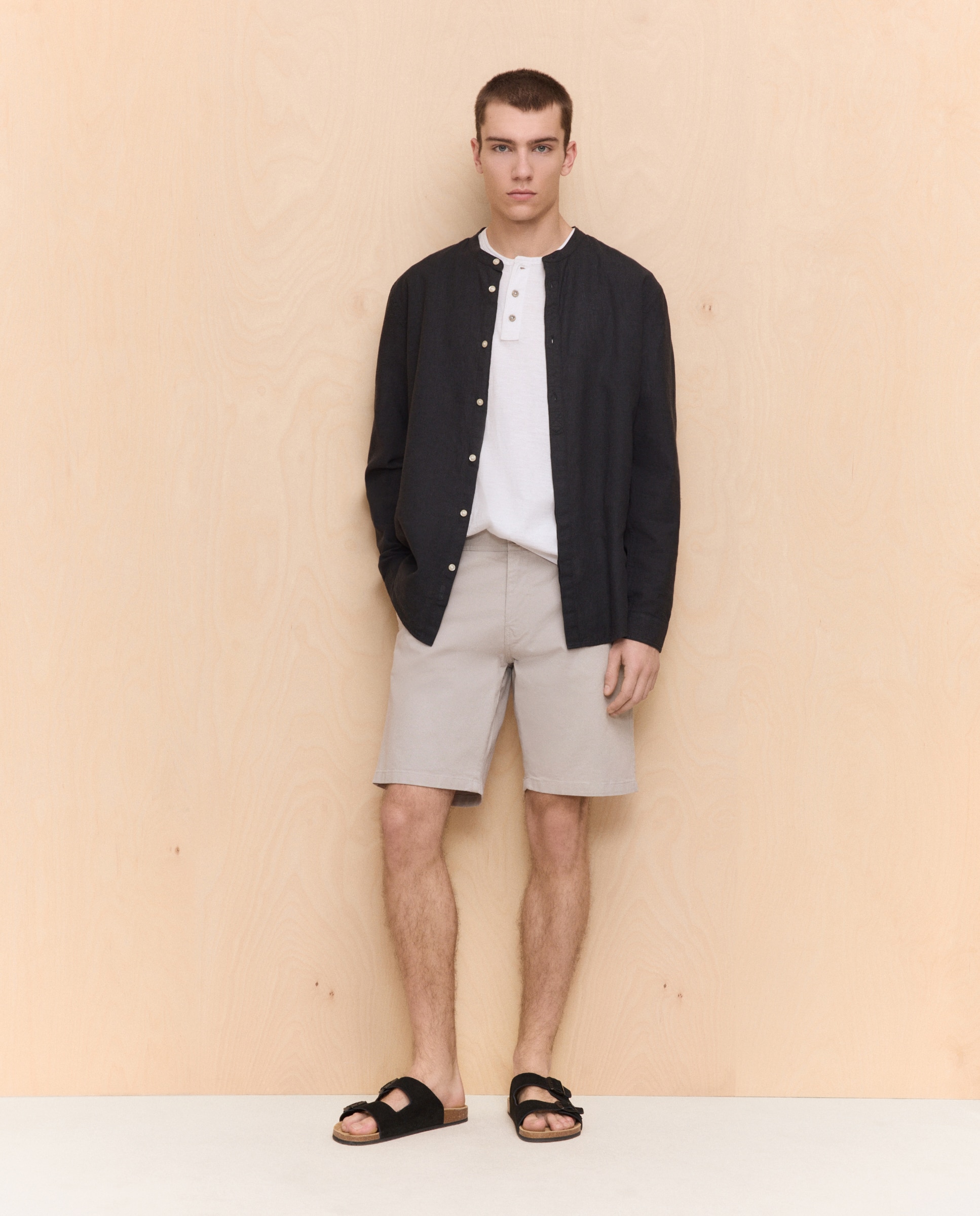Bermudas Chino em Algodão Stretch Cinzento-claro-1