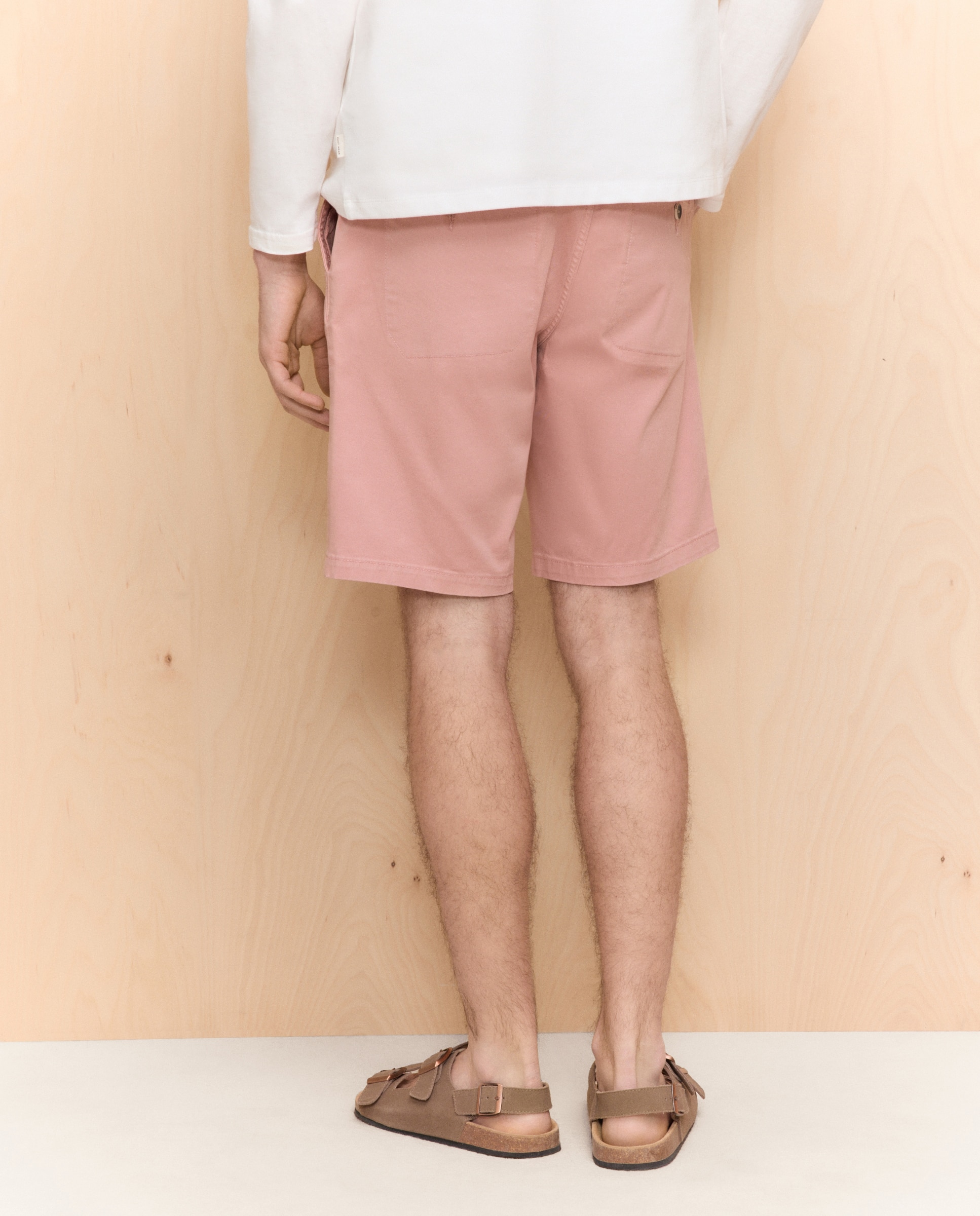 Bermudas de Algodão Stretch com Cordão Rosa-claro-3