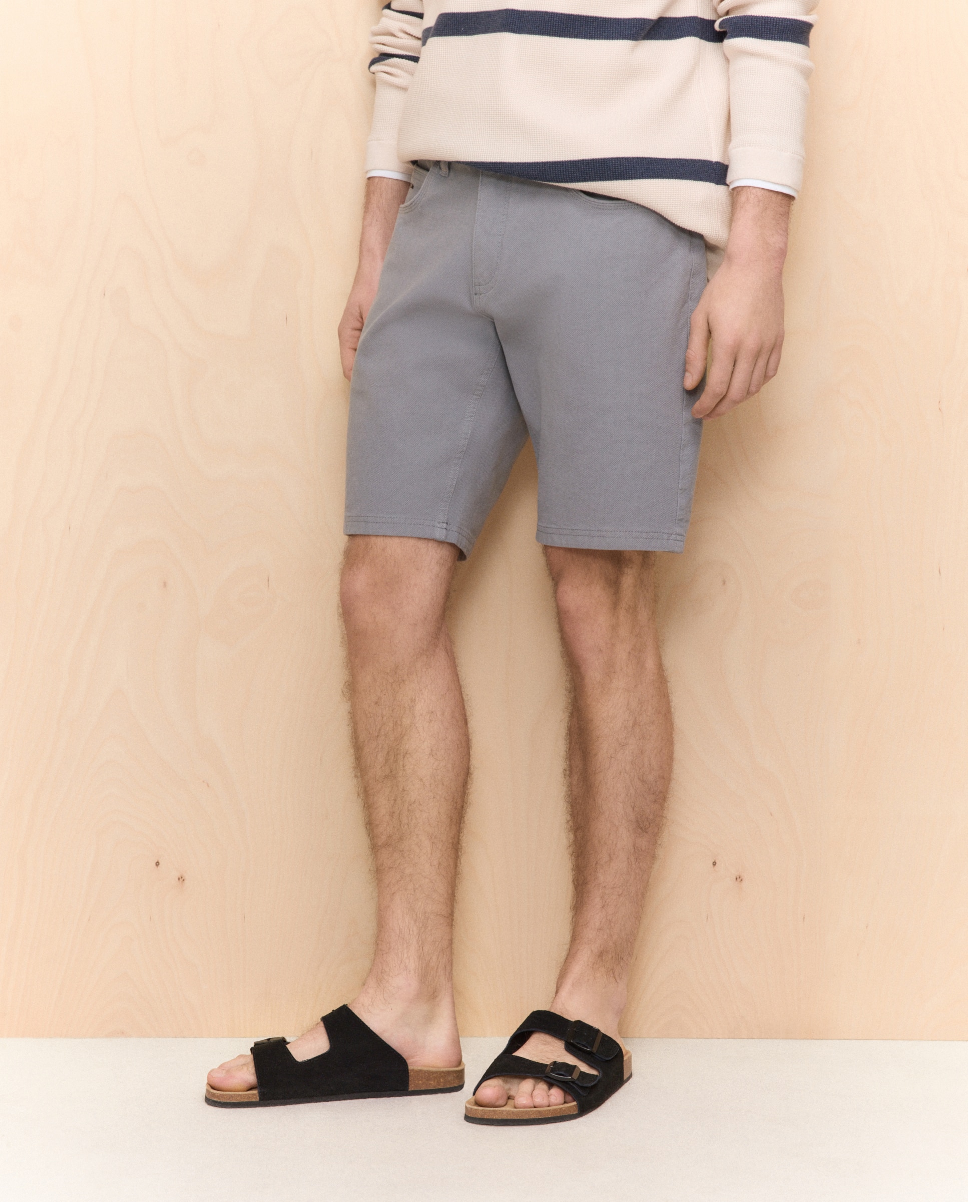 Bermudas de Algodão Bi-Stretch com Cinco Bolsos 820 Cinzento Médio-2
