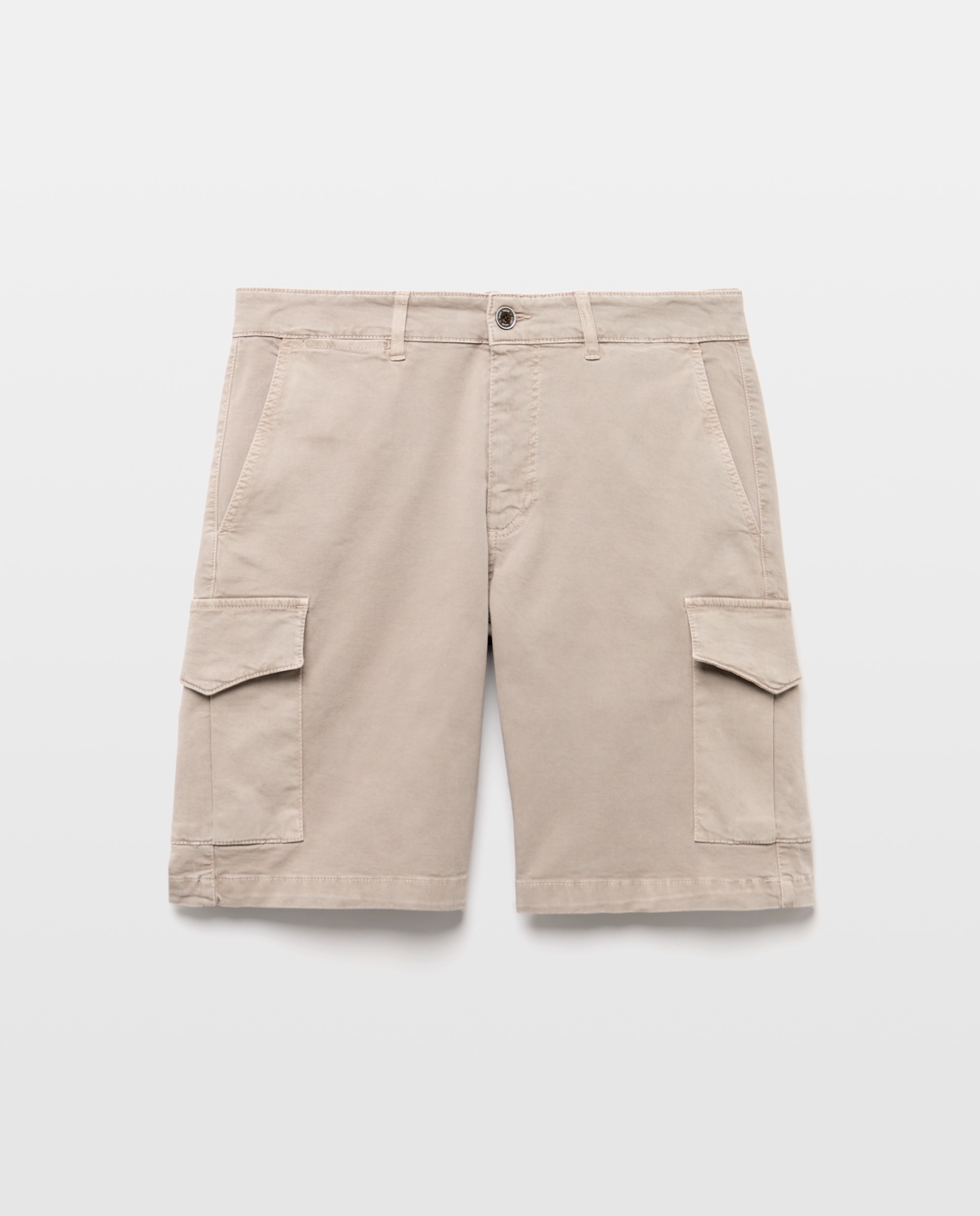 Bermudas Multibolsos Tingidas e em Algodão Vison Claro-5