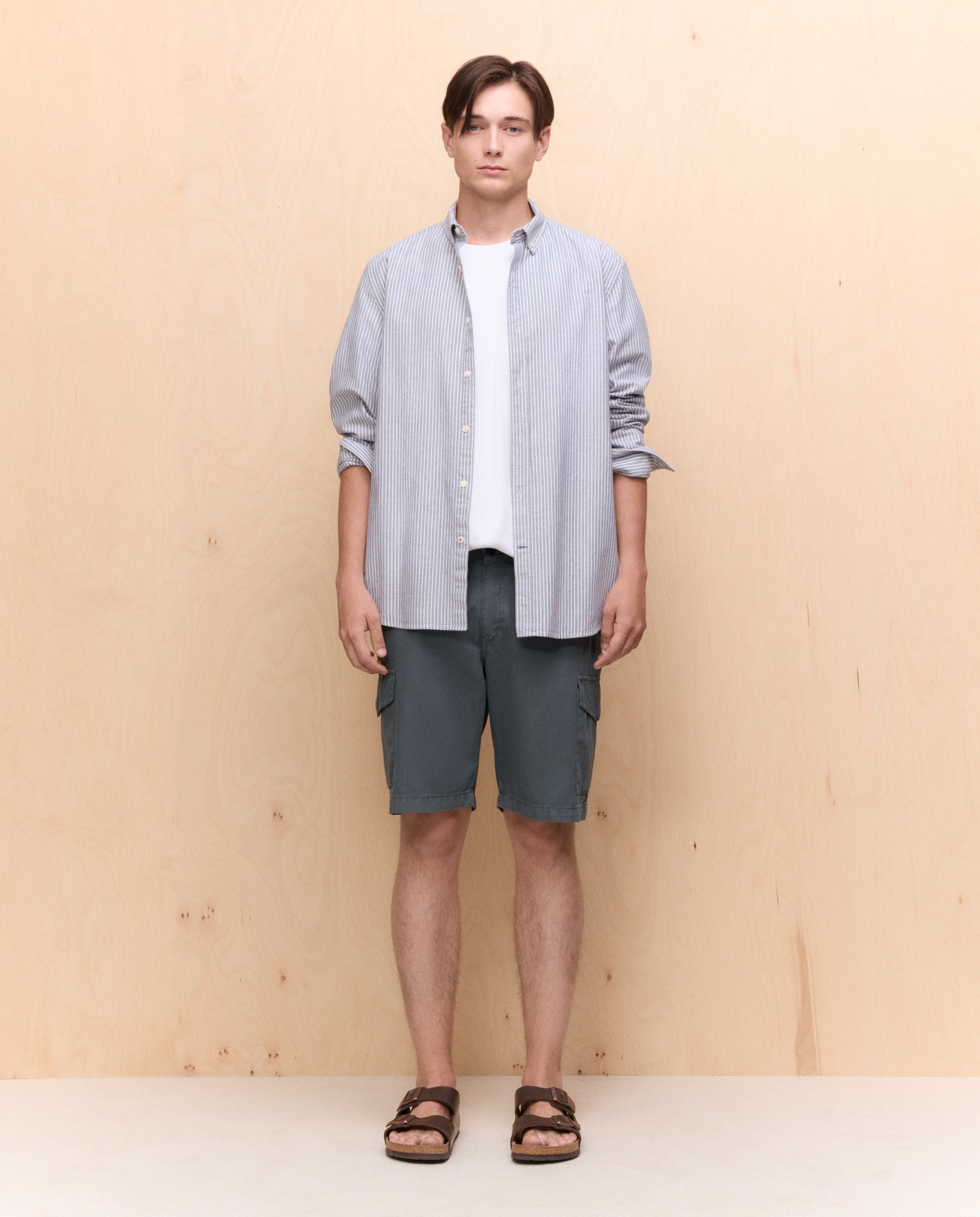 Easy Wear - Bermuda de algodón lino multibolsillos de hombre tinte en prenda.