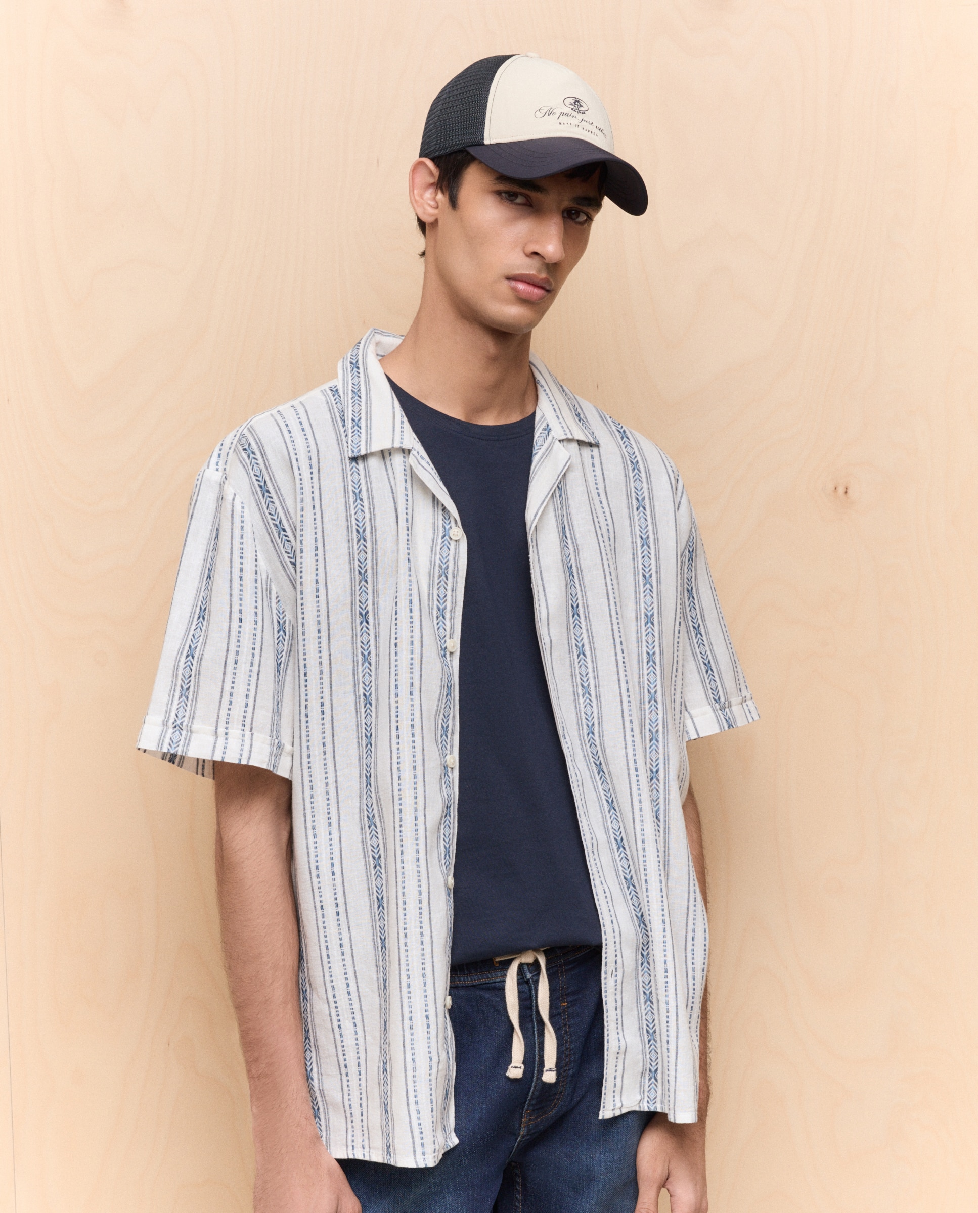 Imagen 0 de Camisa de hombre manga corta jacquard étnicos bowling Blanco