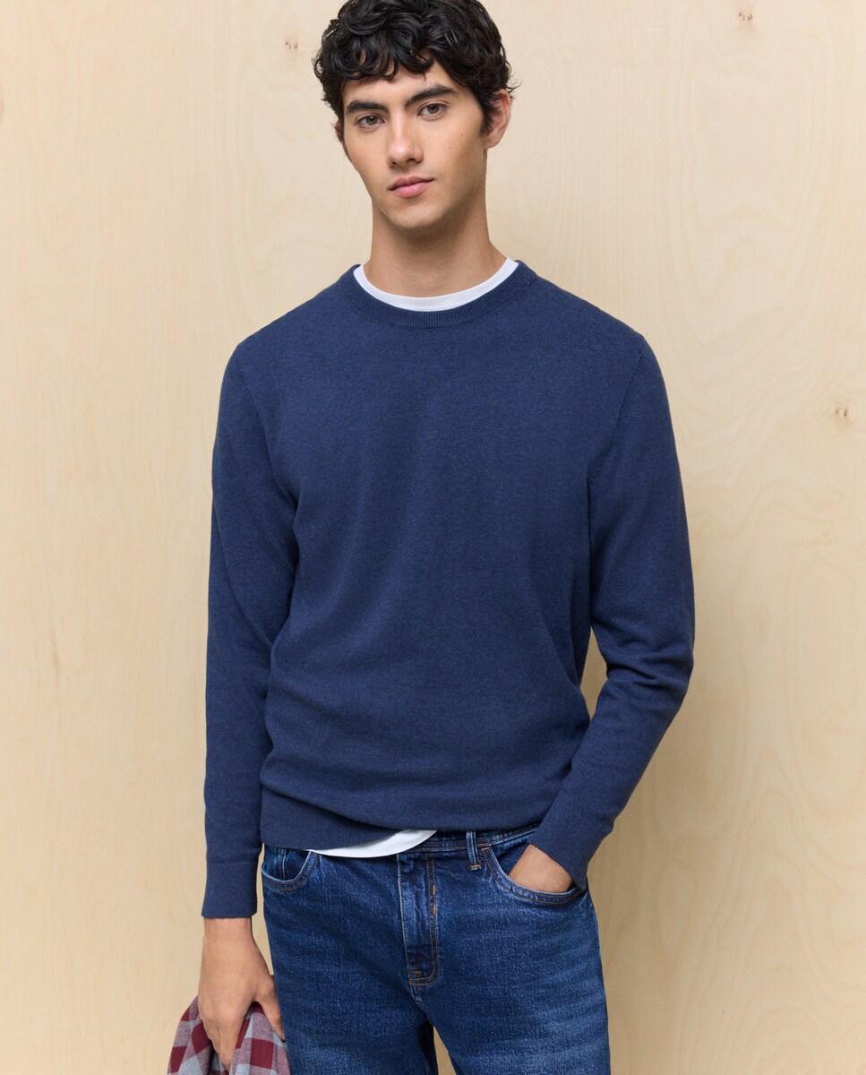 Camisola de Malha Lisa Azul-índigo-2