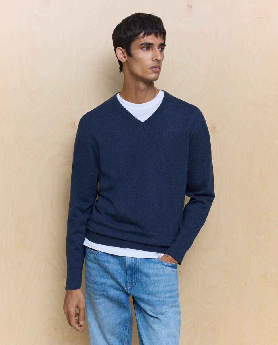 Camisola de Malha Lisa Azul-índigo-3