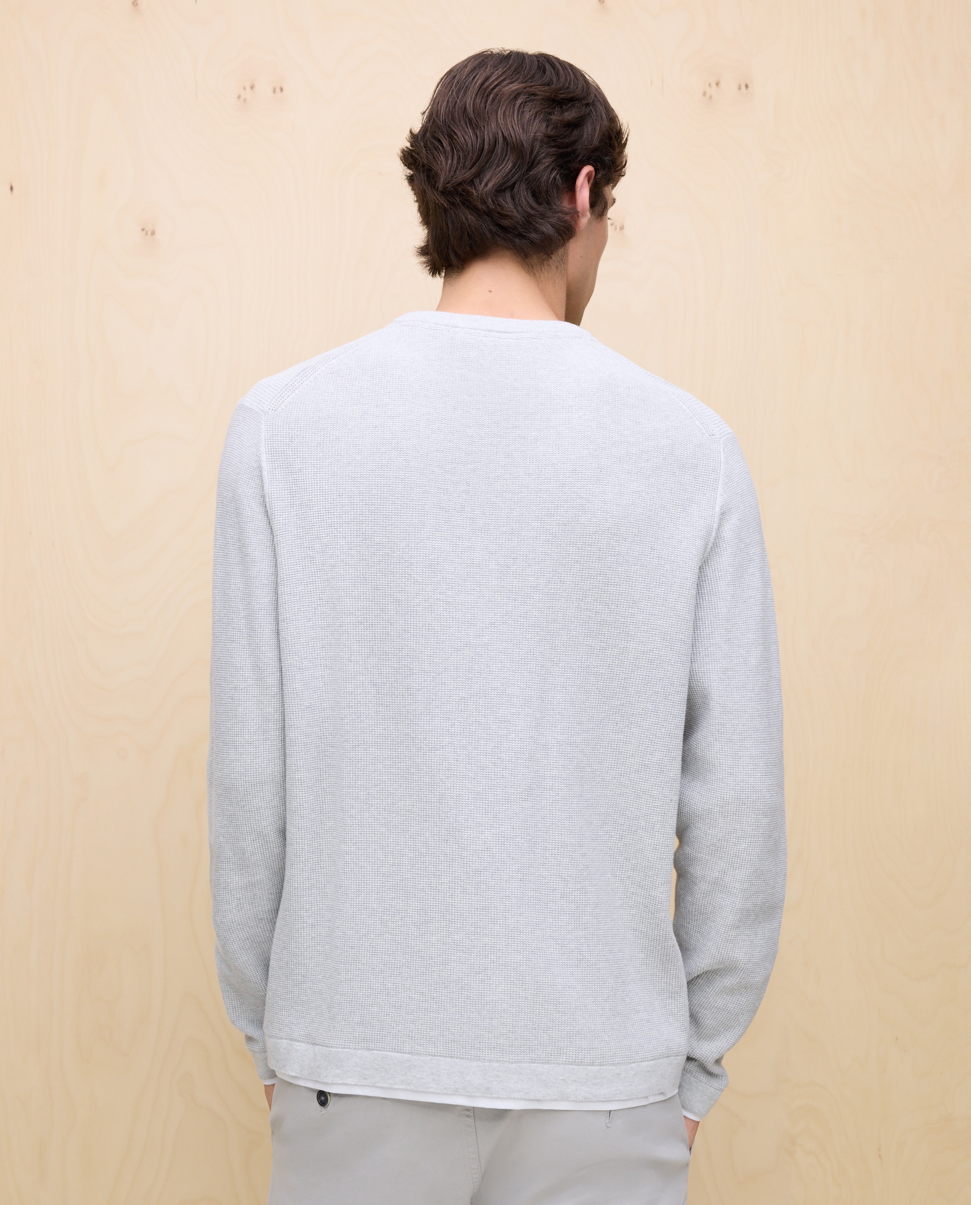 Camisola de Malha com Estrutura Cinzento-claro-3