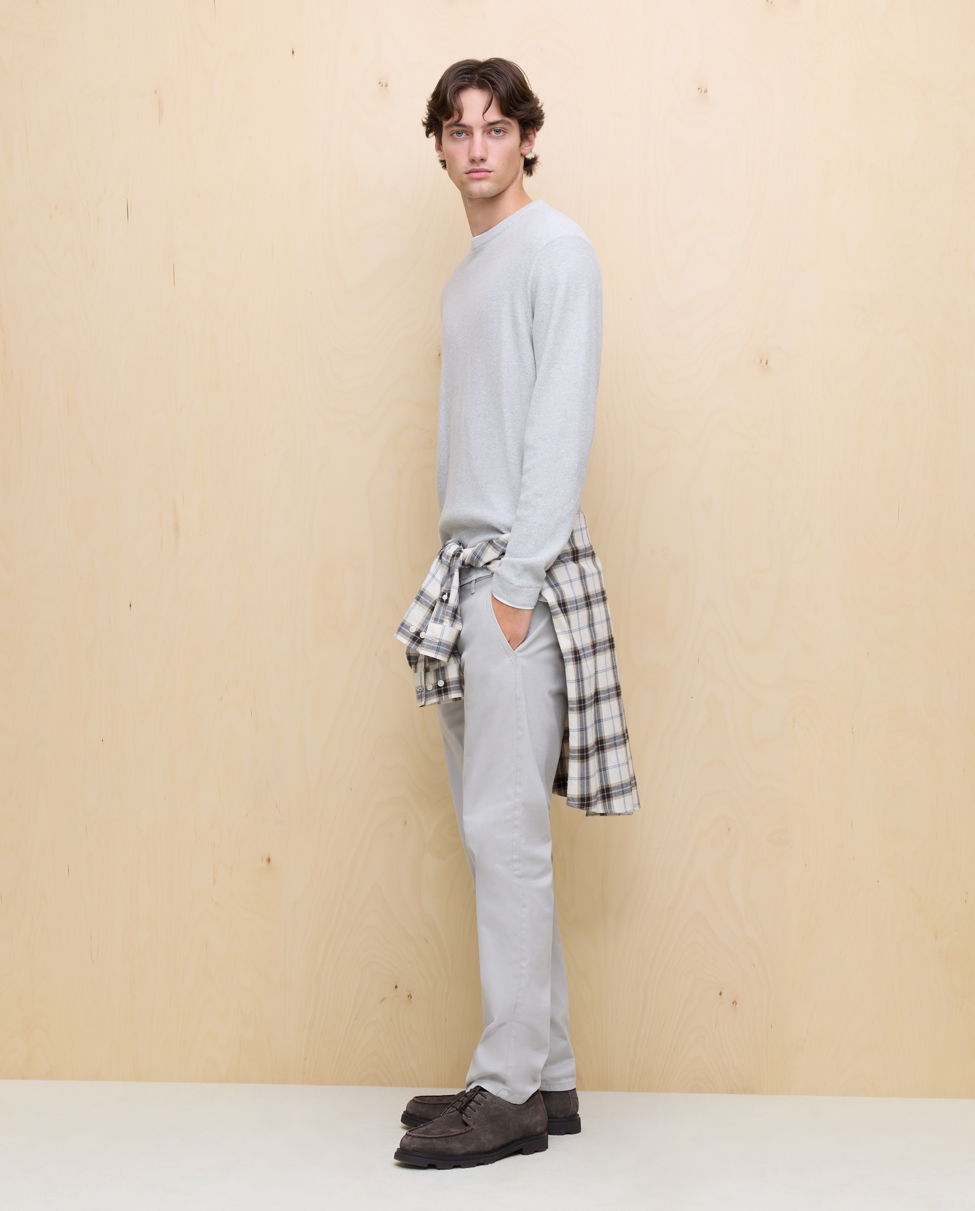 Camisola de Malha com Estrutura Cinzento-claro-4