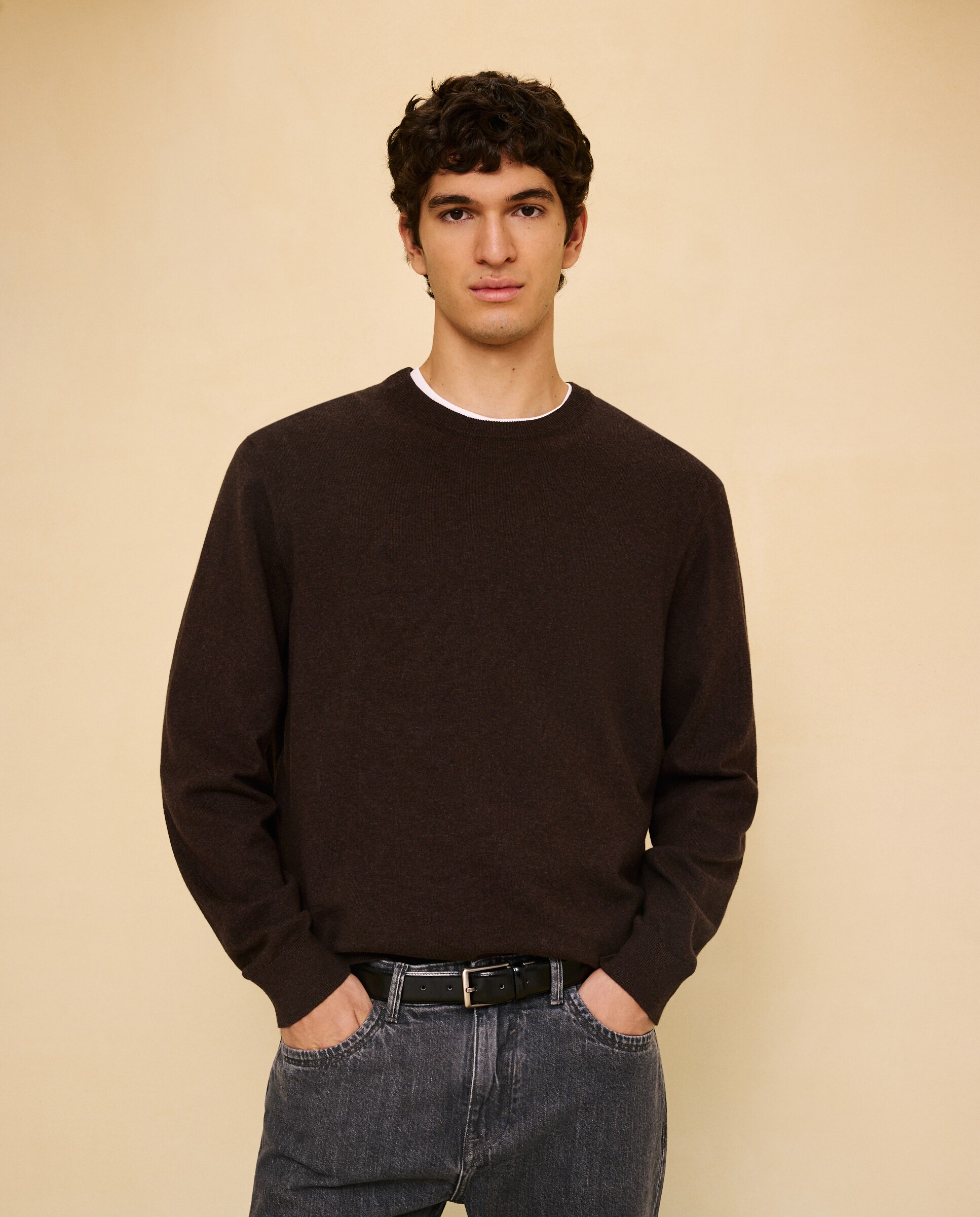 Jersey liso cuello redondo de hombre - Easy Wear - Marrón Marrón-2