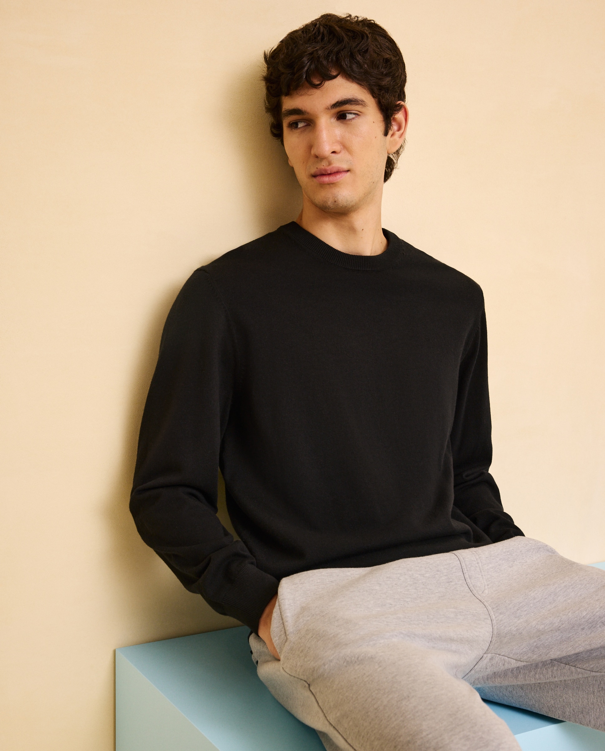 Jersey liso cuello redondo de hombre - Easy Wear - Negro Negro-1