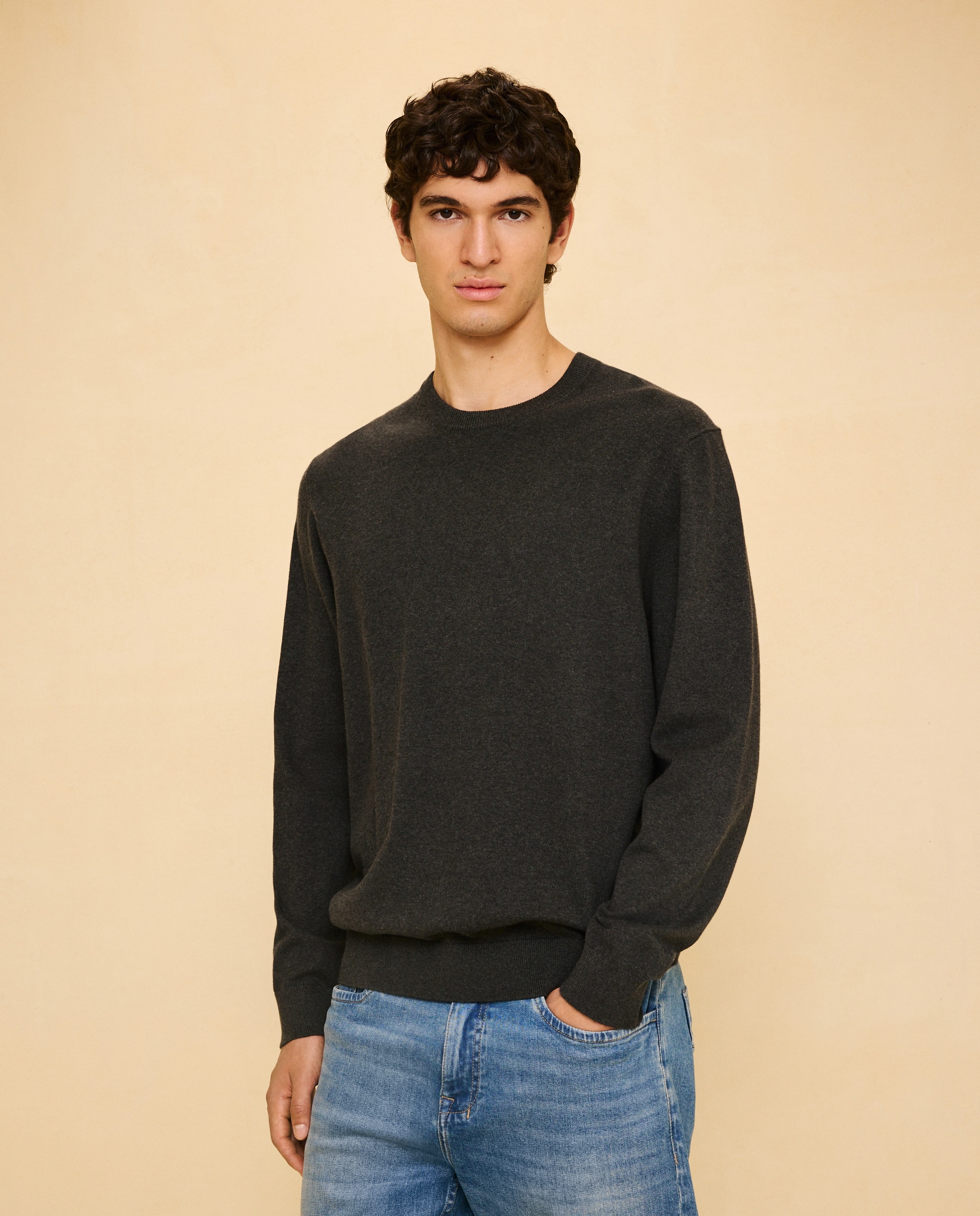 Jersey liso cuello redondo de hombre - Easy Wear - Gris oscuro Gris oscuro-1