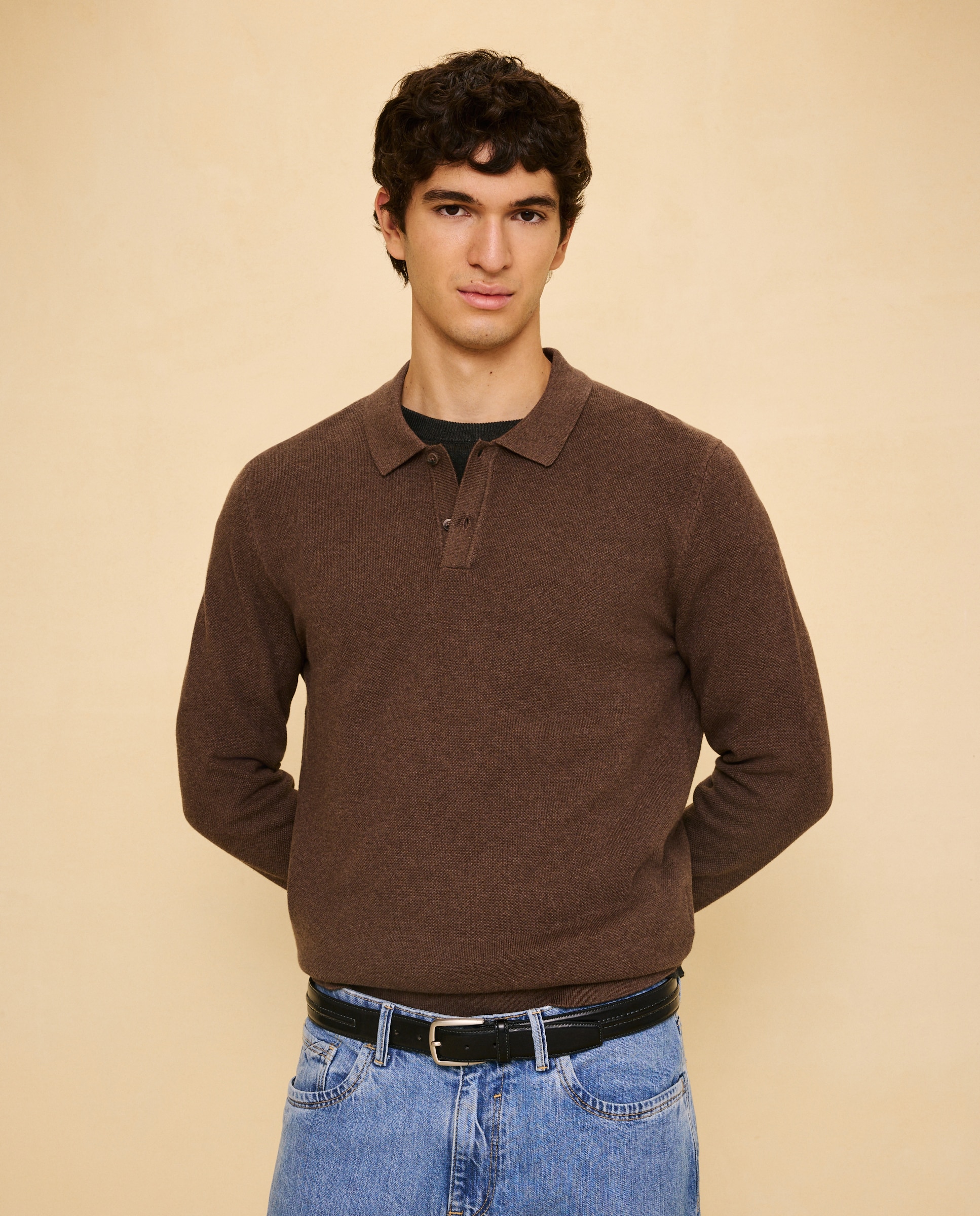Jersey cuello polo de manga larga de hombre - Easy Wear - Chocolate Chocolate-1