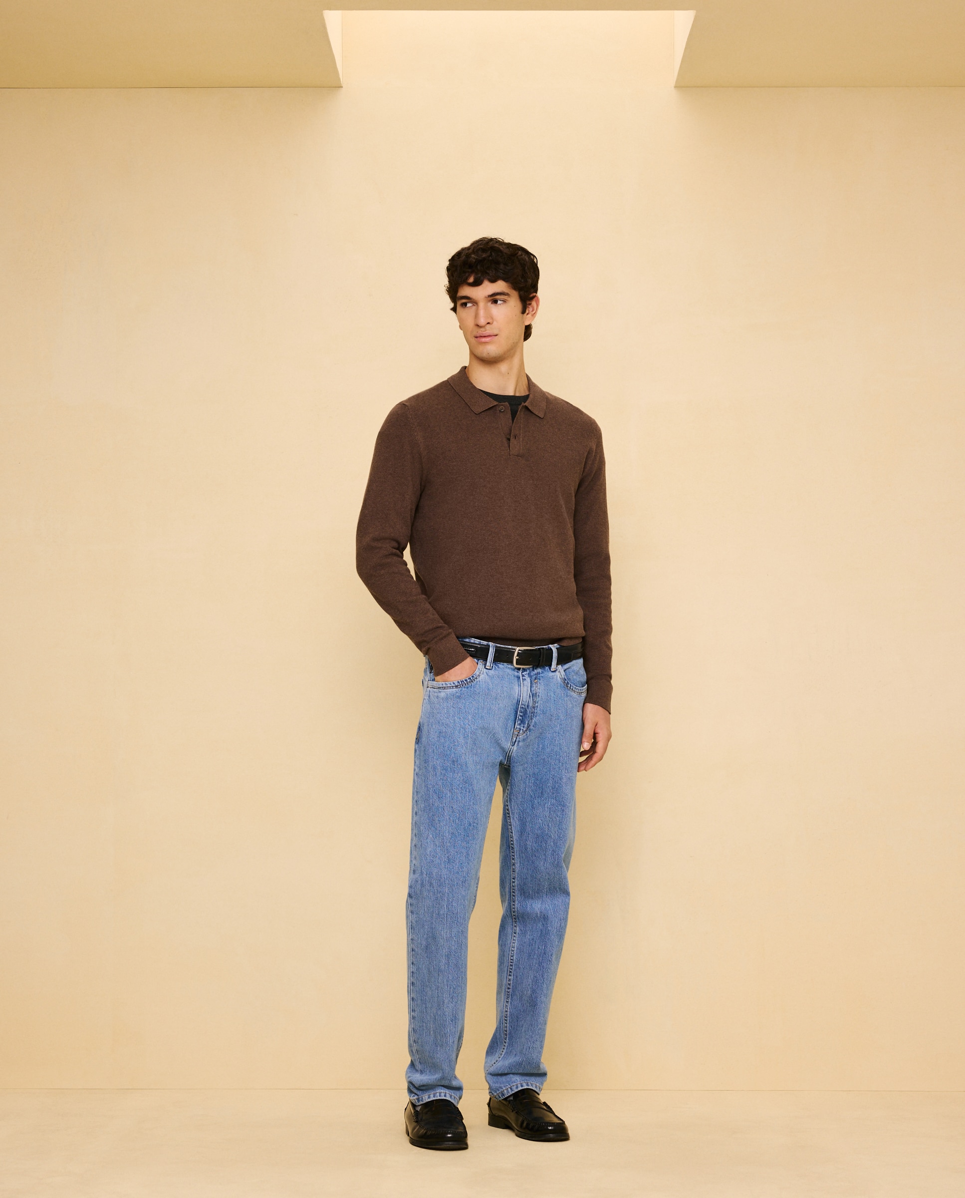 Jersey cuello polo de manga larga de hombre - Easy Wear - Chocolate Chocolate-2